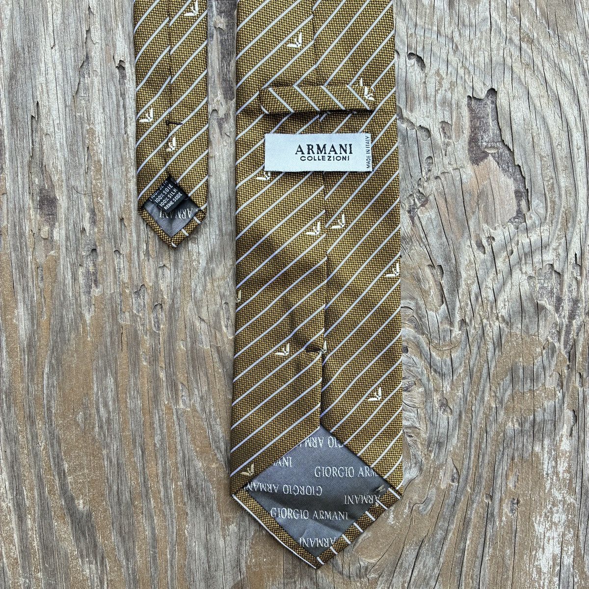 Armani Armani Collezioni Silk Tie Gold Brown Gold Striped Eagle Size ONE SIZE - 8 Thumbnail