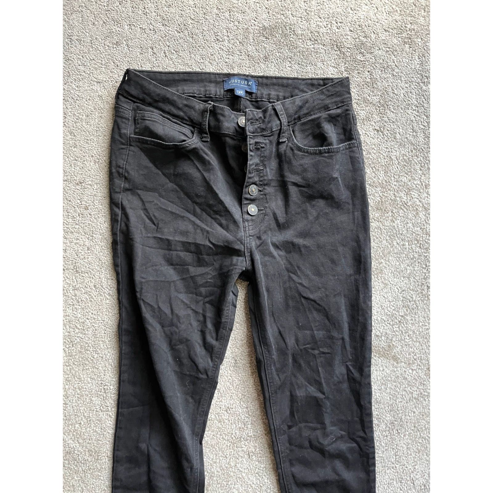 Denime JUST BLACK Jeans Woman Slim Ankle 29 x 27 Black Denim Button Fly USA 5-Pocket Size 29" - 2 Thumbnail