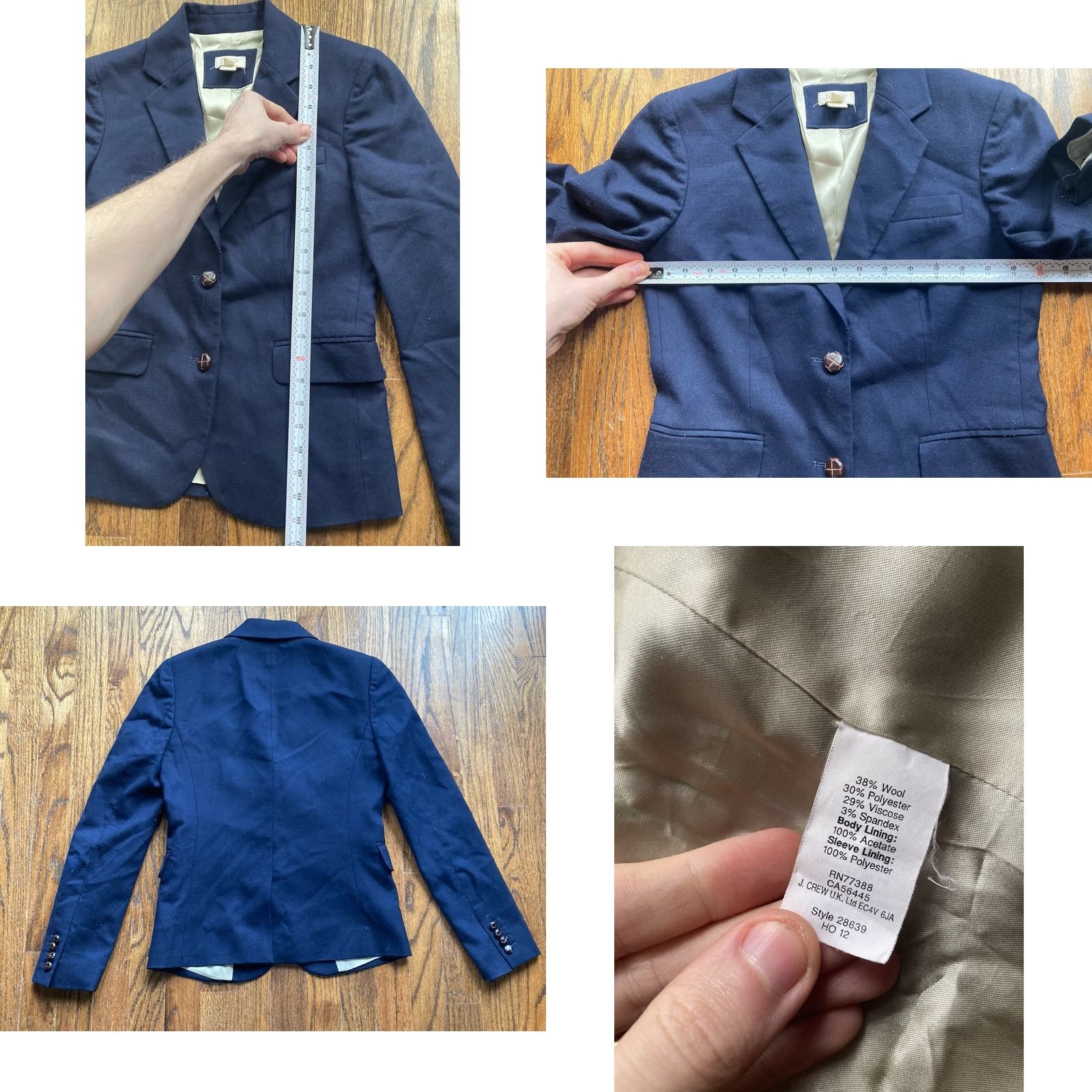 J.Crew J.CREW Womens Keating Blazer Size 00 Navy Blue Wool Blend Office Career Size XXS / US 00 / IT 34 - 8 Thumbnail