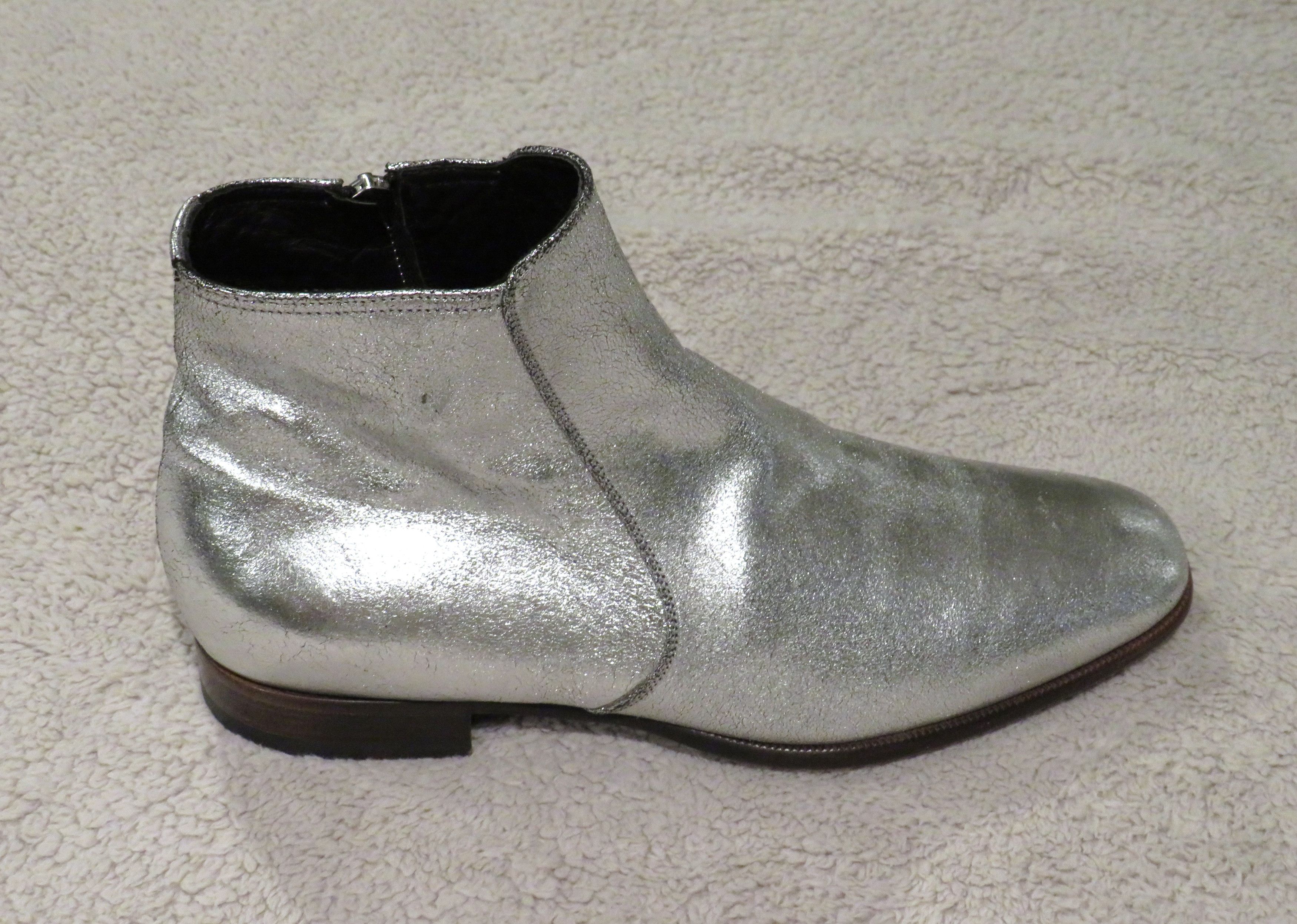 Tom Ford Edgar Silver Metallic Leather Side Zip Ankle Boots 9 T Size US 9 / EU 42 - 2 Thumbnail