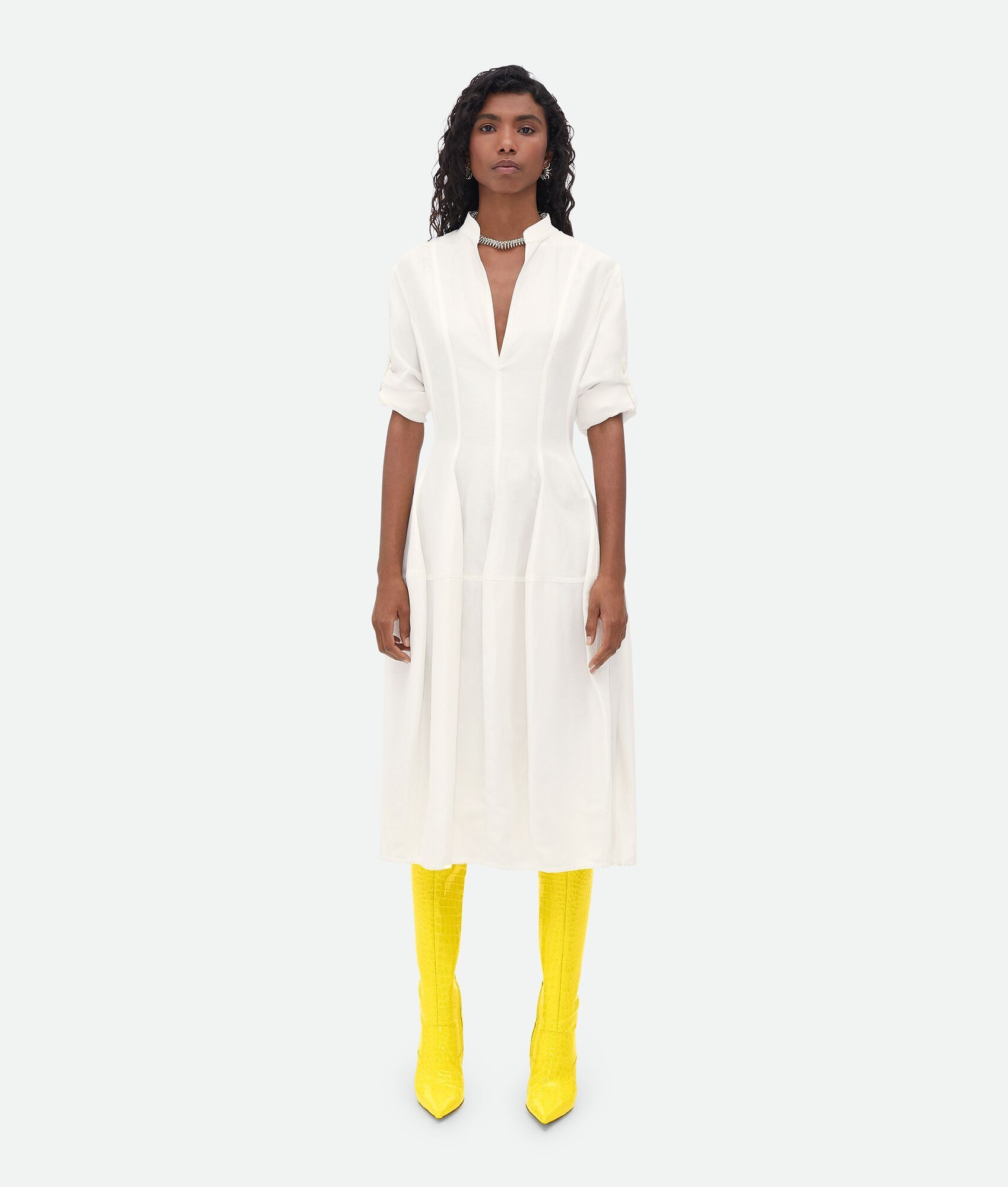 Bottega Veneta o1bcso1str0225 Viscose And Linen Dress in Chalk Size M / US 6-8 / IT 42-44 - 1 Thumbnail