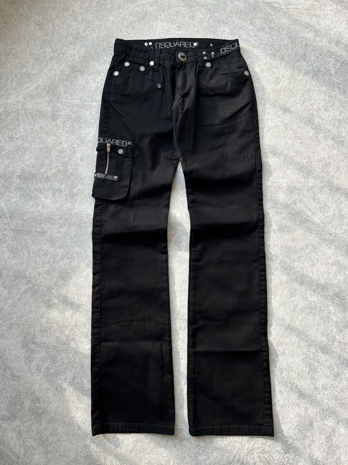 Dsquared2 Vintage 2000s Dsquared2 Black Cargo Pants Metal Skulls Size 27" / US 4 / IT 40 - 2 Thumbnail