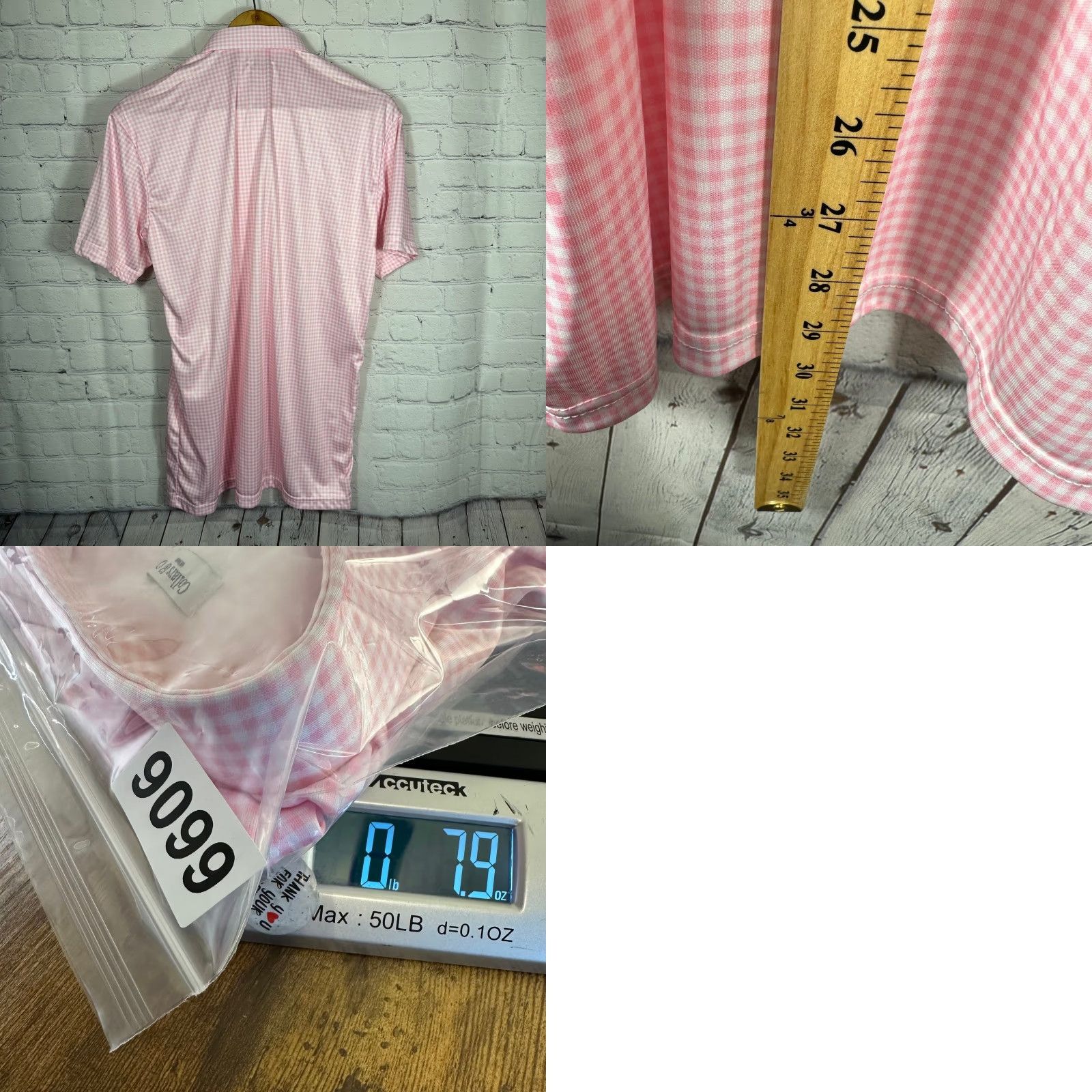 CO Collars & Co Mens Polo Shirt Dress Collar Gingham Pink Medium Performance Short Sleeve Size 40R - 8 Thumbnail