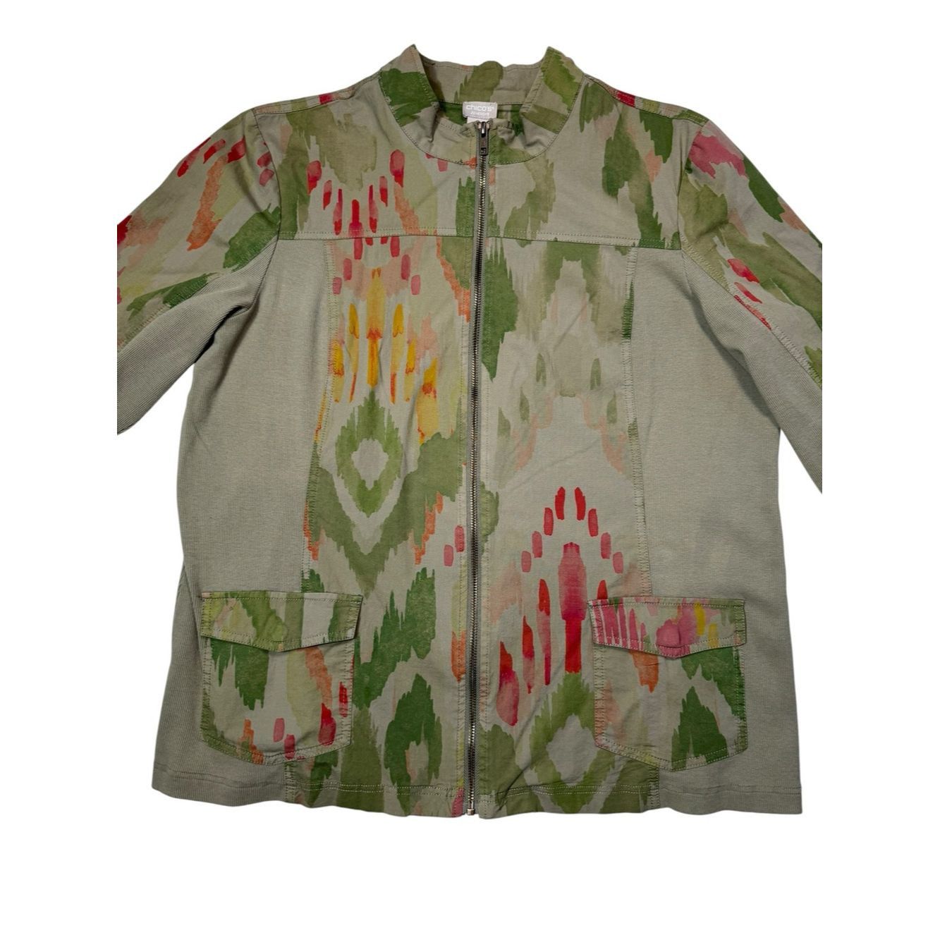 Chicos Chico's Zenergy Ikat Utility Camo 3/4 Sleeves Jacket Size 3 Size XL / US 12-14 / IT 48-50 - 9 Thumbnail