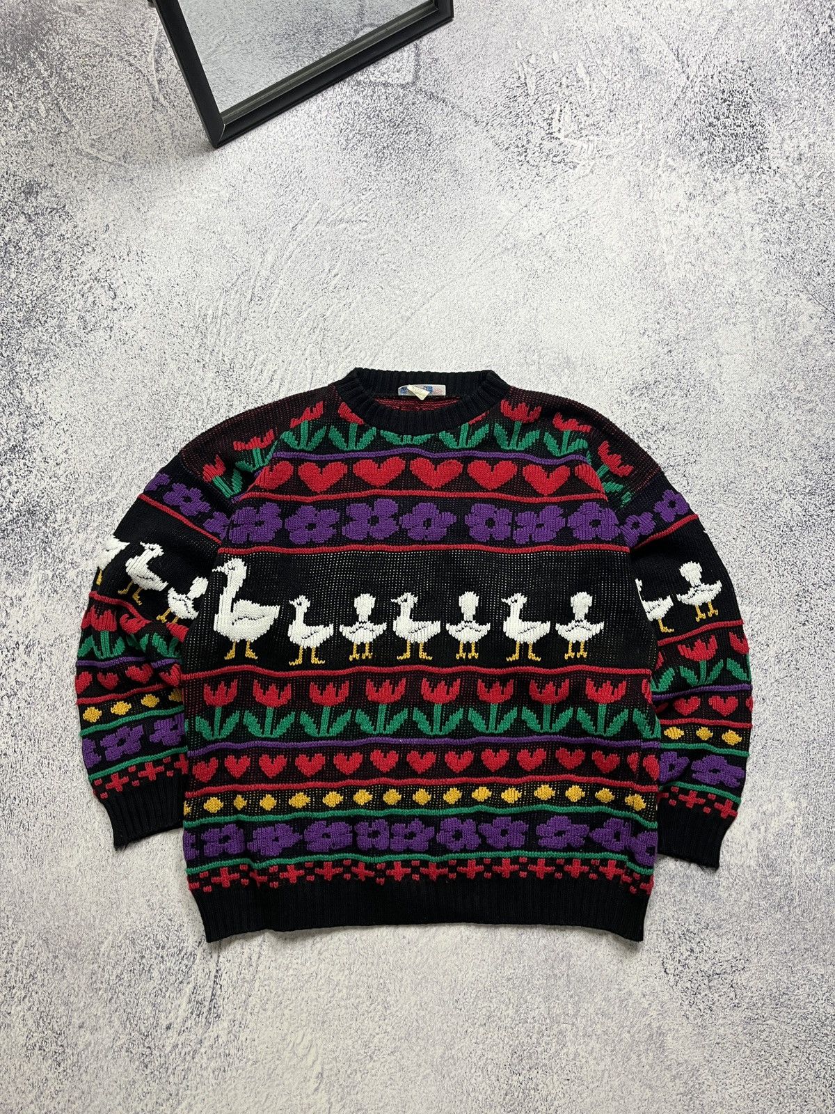 Vintage Vintage All Over Pattern “Ducks & Flowers” Knit Sweater Size US S / EU 44-46 / 1 - 1 Thumbnail