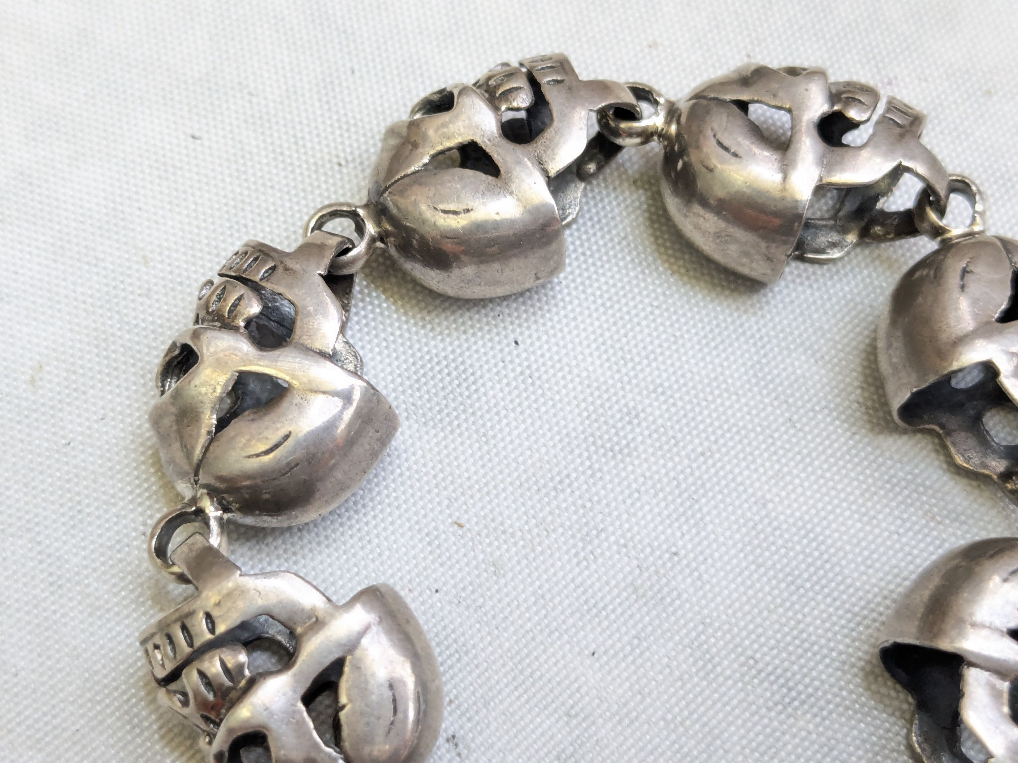Jewelry Vintage Sterling Silver Skull Bracelet 6.25" Biker Punk Size ONE SIZE - 7 Thumbnail