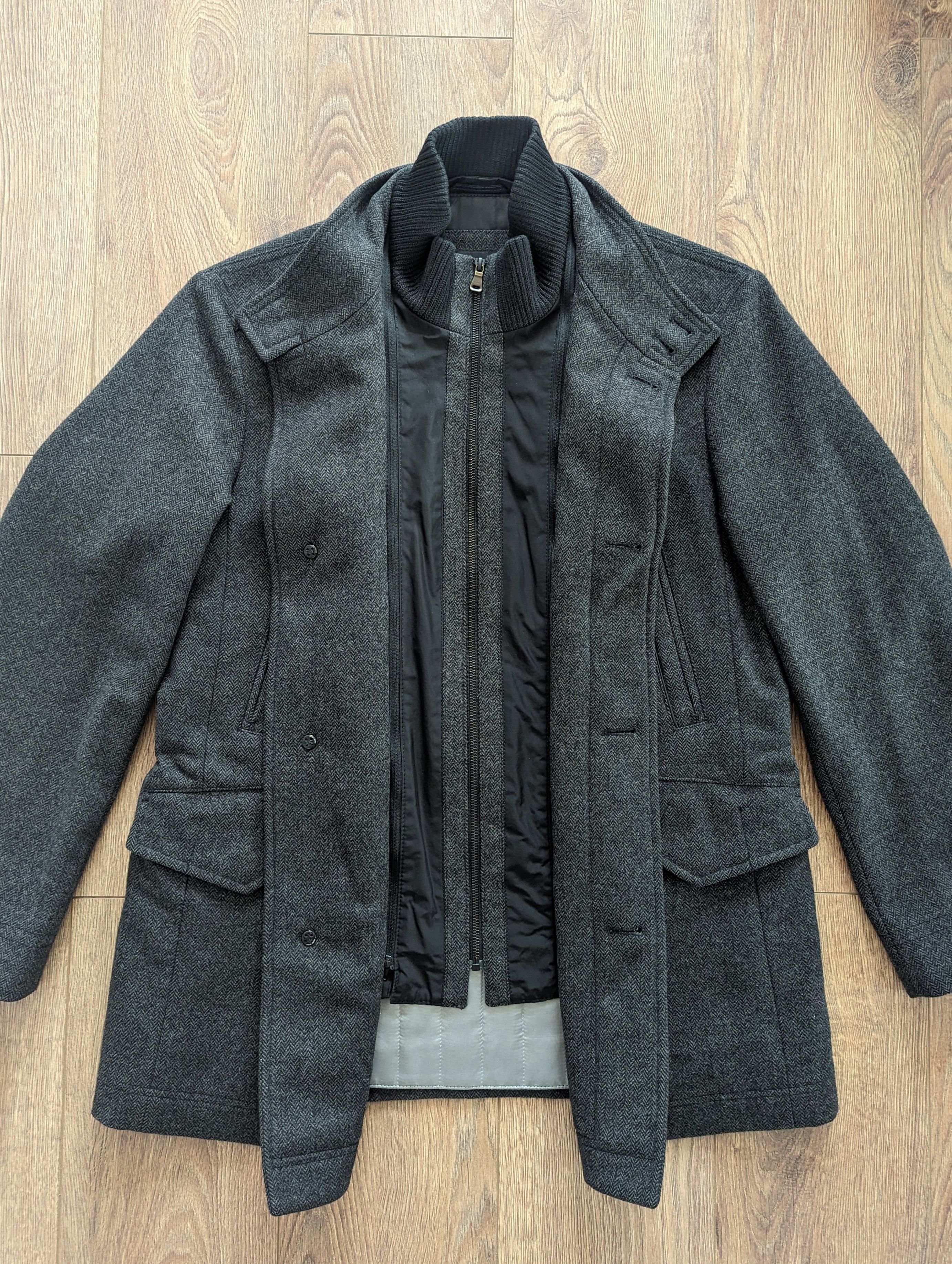 Hugo Boss HUGO BOSS Wool Men's Coat Size L (52) Luxury Brand Dark Gray Size US L / EU 52-54 / 3 - 8 Thumbnail