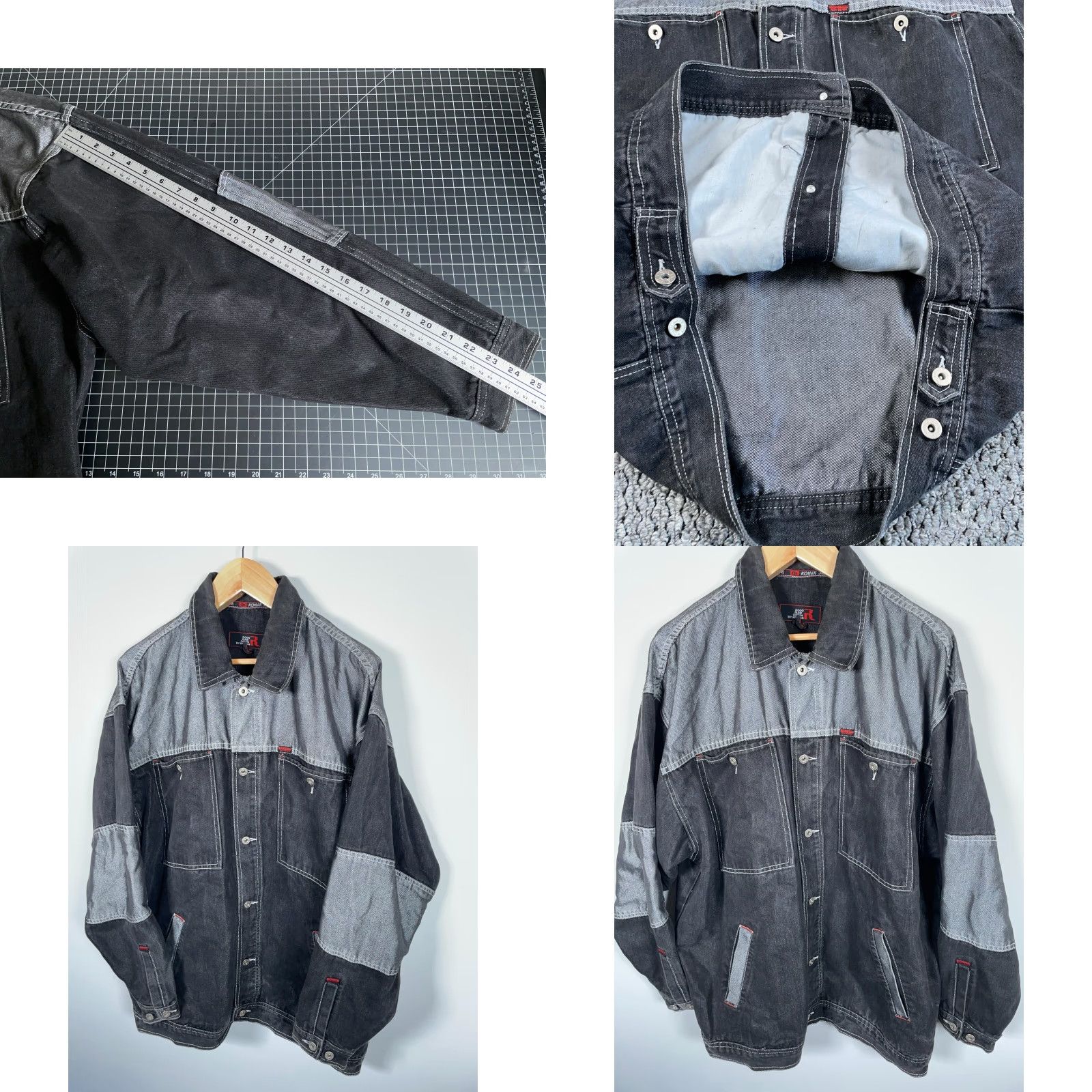 Denime VINTAGE Koman 2000 RAW Denim Jacket Jeans Black Gray 3XL Mens Denim Jacket Hip Hop 90s Streetwear Size US 39 - 8 Thumbnail