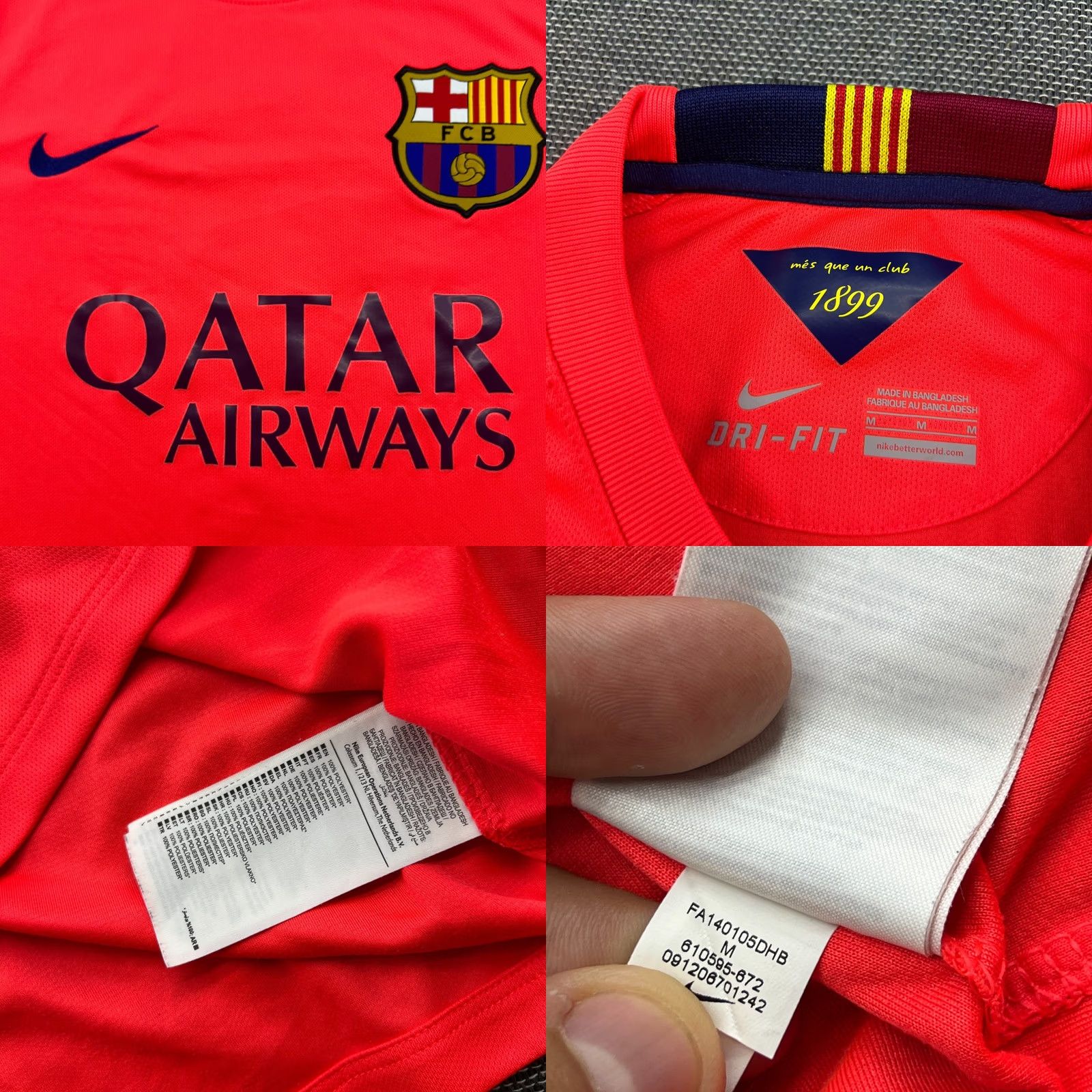 Nike Nike Barcelona 2014 2015 Away Suarez Football Jersey Mens Medium Shirt Orange Short Sleeve Moisture Wicking Quick Dry Sports Football Size US M / EU 48-50 / 2 - 8 Thumbnail