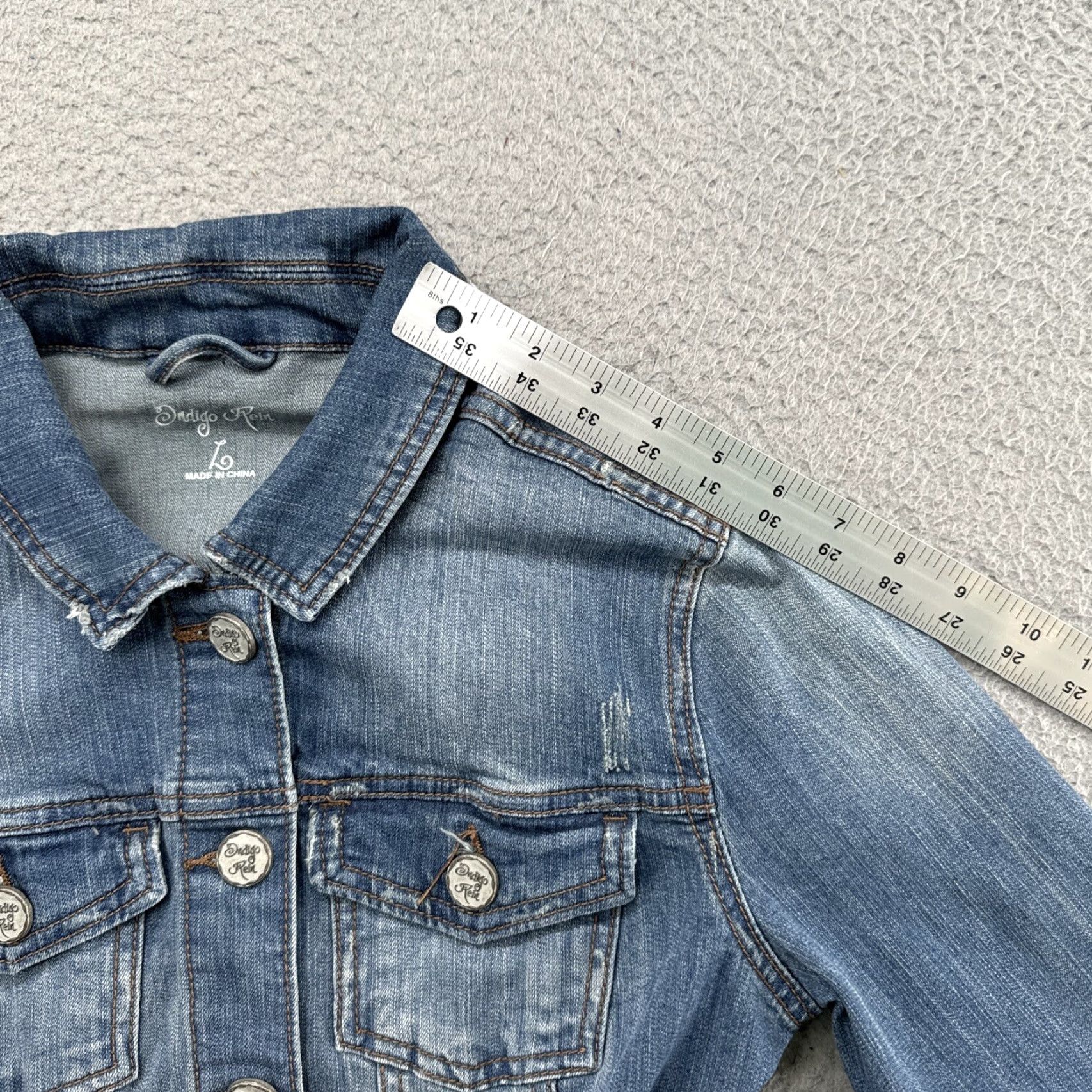 Denime VINTAGE Indigo Rein Distressed Denim Jacket Button Up Large Denim Jacket Women Size 36" / US 14 / IT 50 - 6 Thumbnail