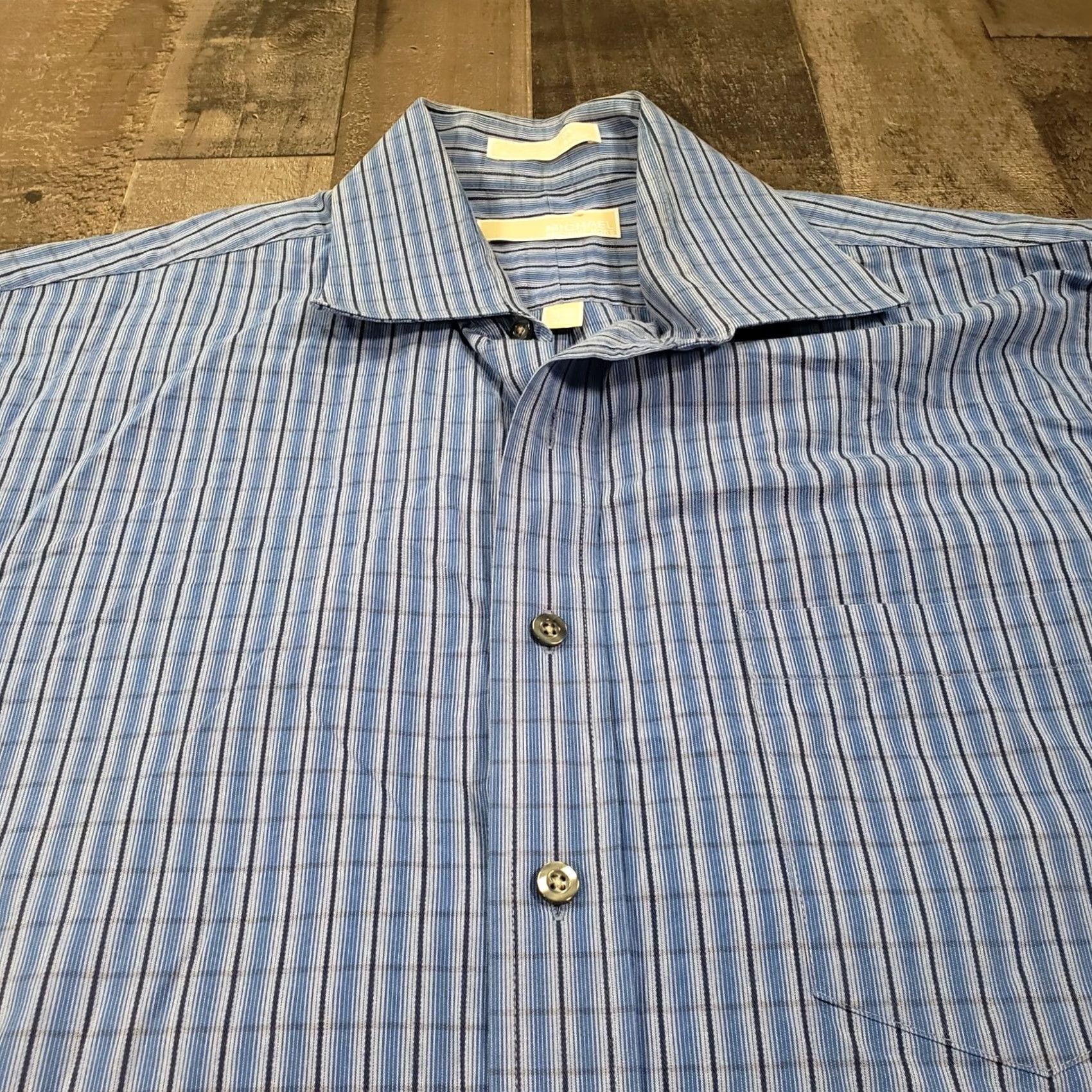 Michael Kors Michael Kors Dress Shirt Mens L Large 16.5 Blue Plaid Button-Up Long Sleeve Shirt Mens Size 42R - 4 Thumbnail