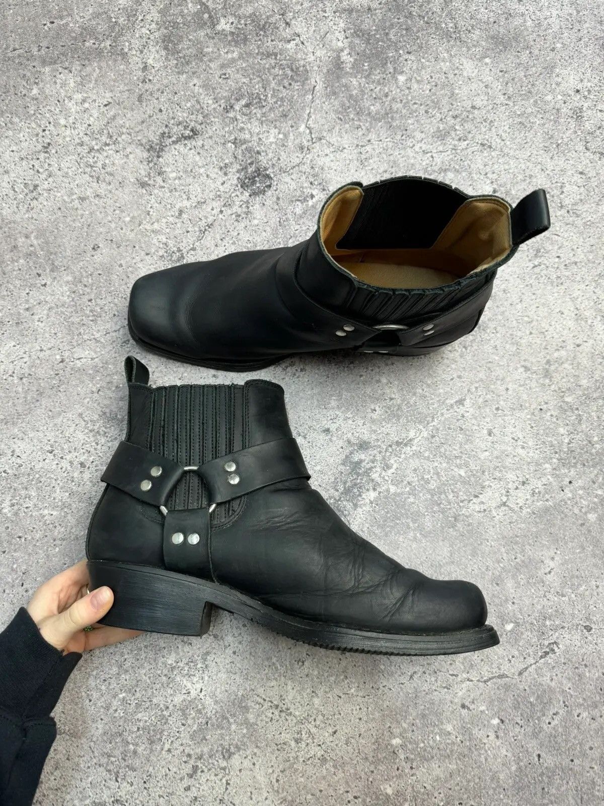 image of Avant Garde x Vintage Leather Cowboy Boots Western Shoes Usa Size 44 Moto in Black, Men's