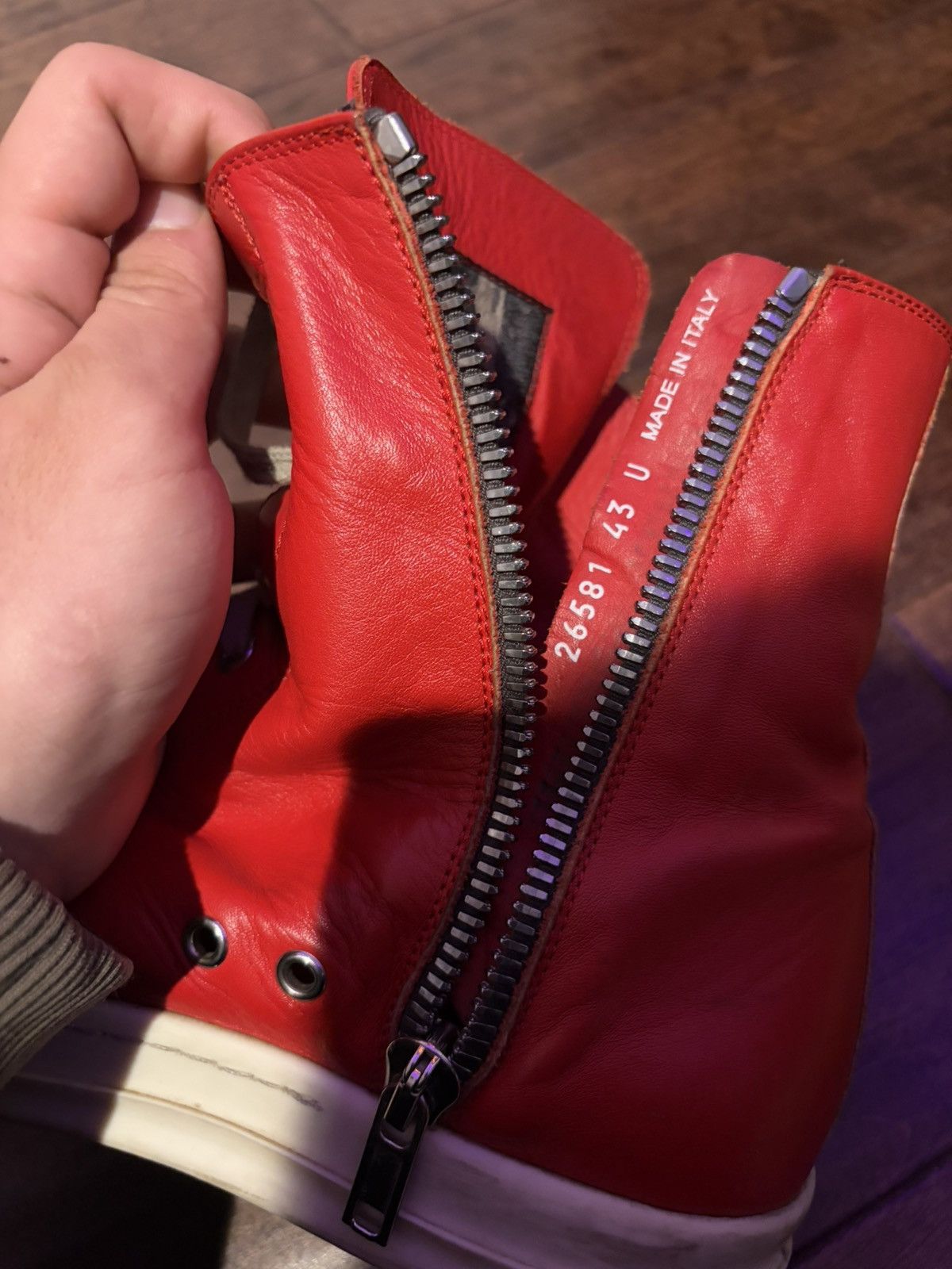 Rick Owens Rick Owens Chili Red / Milk High Top Ramones Size US 10.5 / EU 43-44 - 12 Thumbnail
