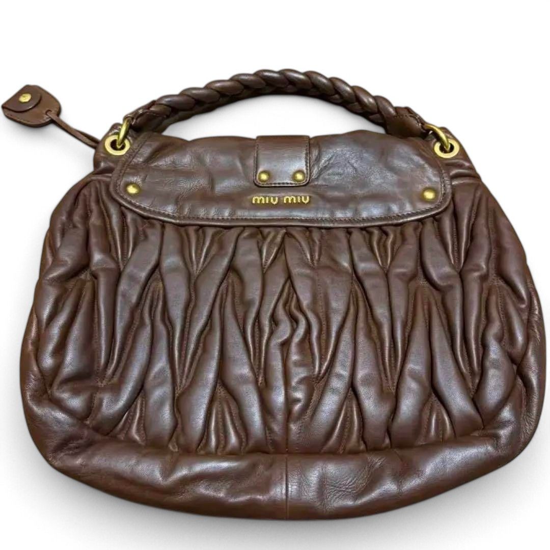 Miu Miu Matelasse Handbag Brown Quilted Leather Vintage