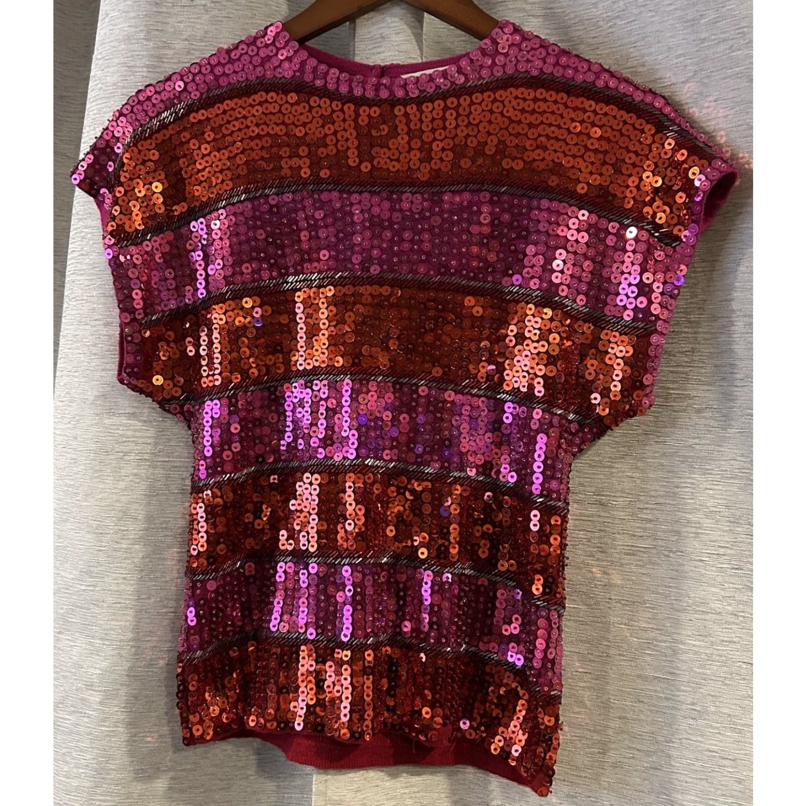 Pinko VINTAGE Pink Sequin Blouse Cathy Hardwick Couture Memphis Red Fuschia Disco 80s 90s Red S Womens Size S / US 4 / IT 40 - 2 Thumbnail
