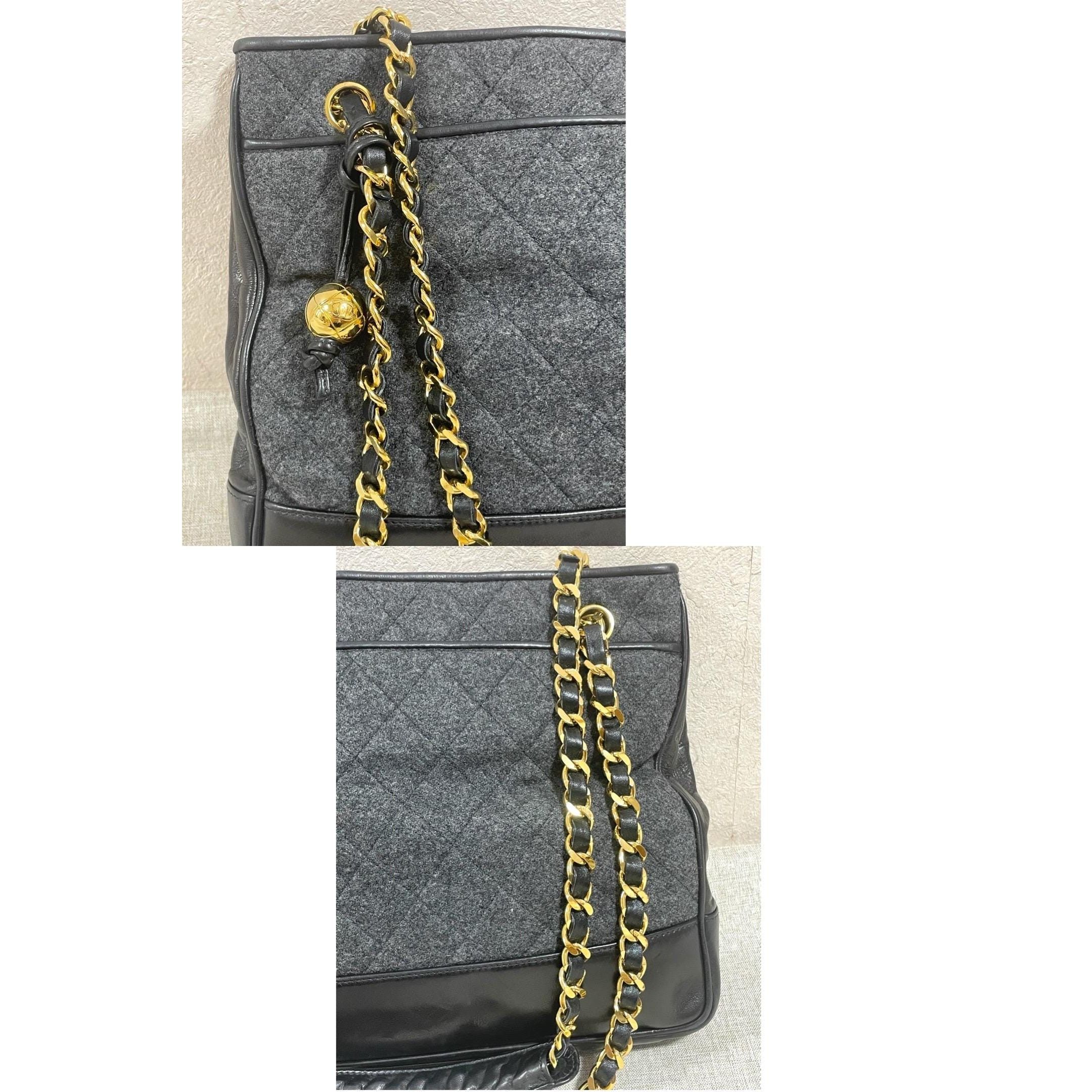 Chanel Vintage CHANEL grey wool and black leather shoulder bag Size ONE SIZE - 5 Thumbnail
