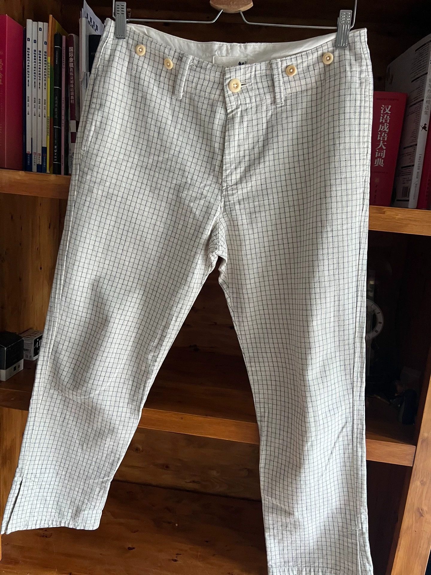 45rpm 45r Japan Suspenders Plaid 9/10 Pants White Size4 LikeNew Size US 34 / EU 50 - 3 Thumbnail