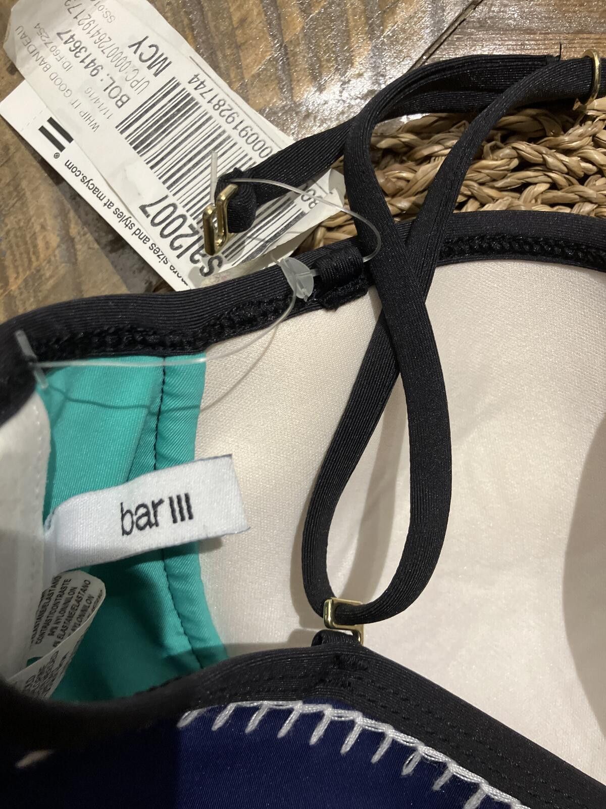 Bar III NWT Navy and Turquoise Bikini Top with Contrast Stitching Size ONE SIZE - 4 Thumbnail