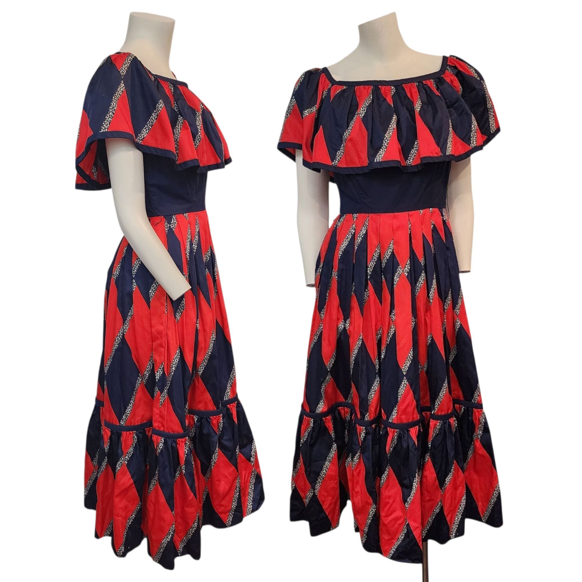 Other Vintage Mignon Dress 70s 80s Festive Party Retro Red Blue Vt Size S / US 4 / IT 40 - 1 Thumbnail