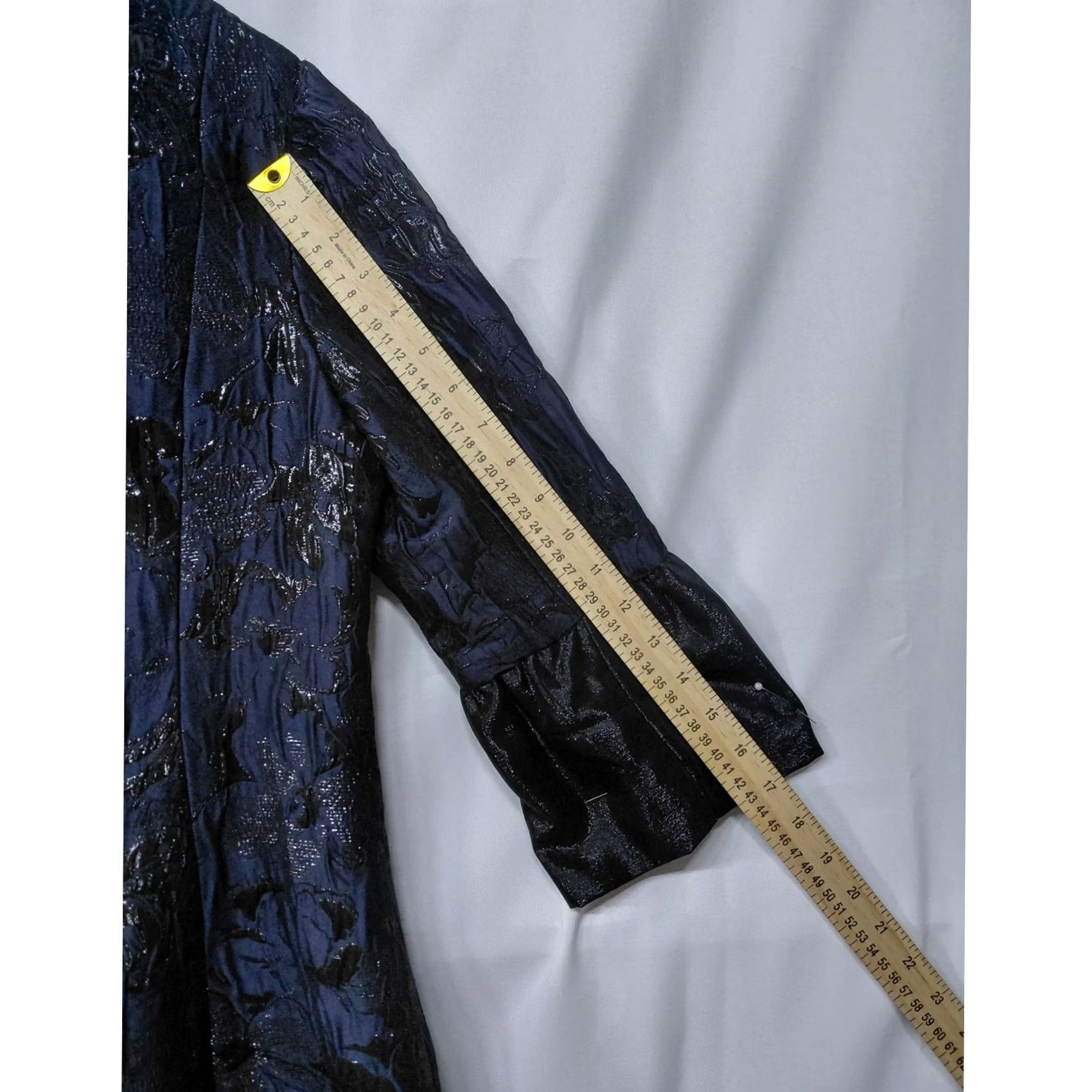 Vintage Rickie Freeman for Teri Jon Dress | Women A-Line Knit Jacquard Knee Length Bell Sleeve Navy Blue Metallic Size L / US 10 / IT 46 - 8 Thumbnail