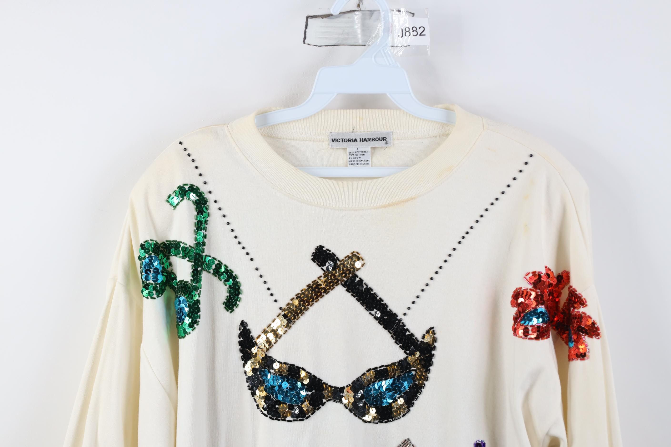 Vintage Vintage 90s Sequin Glasses 3/4 Sleeve Pullover T-Shirt Size L / US 10 / IT 46 - 2 Thumbnail