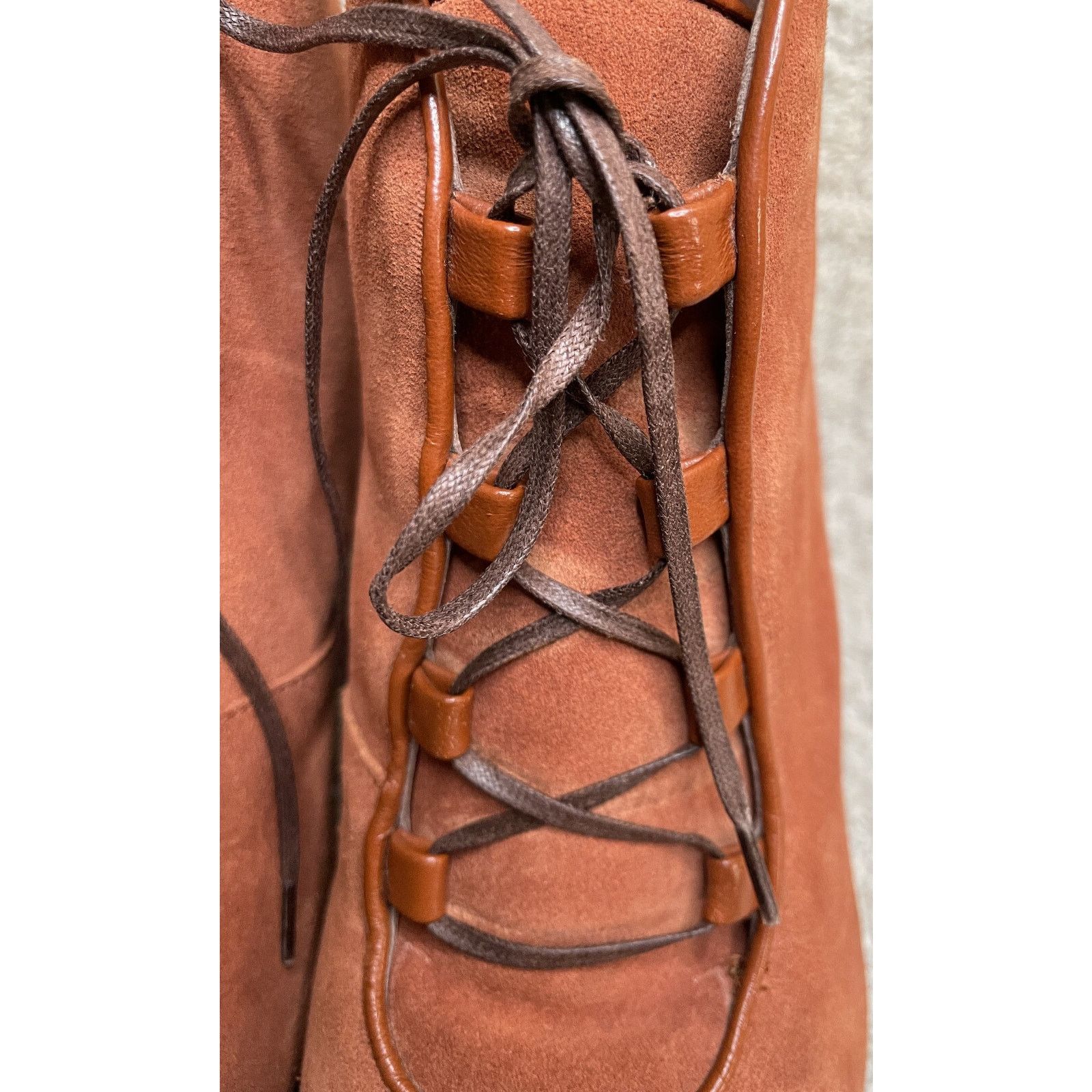 Max Mara Max Mara Rust Suede Boots 40 9.5 10 Round Heels Lace Up Size US 9.5 / IT 39.5 - 9 Thumbnail