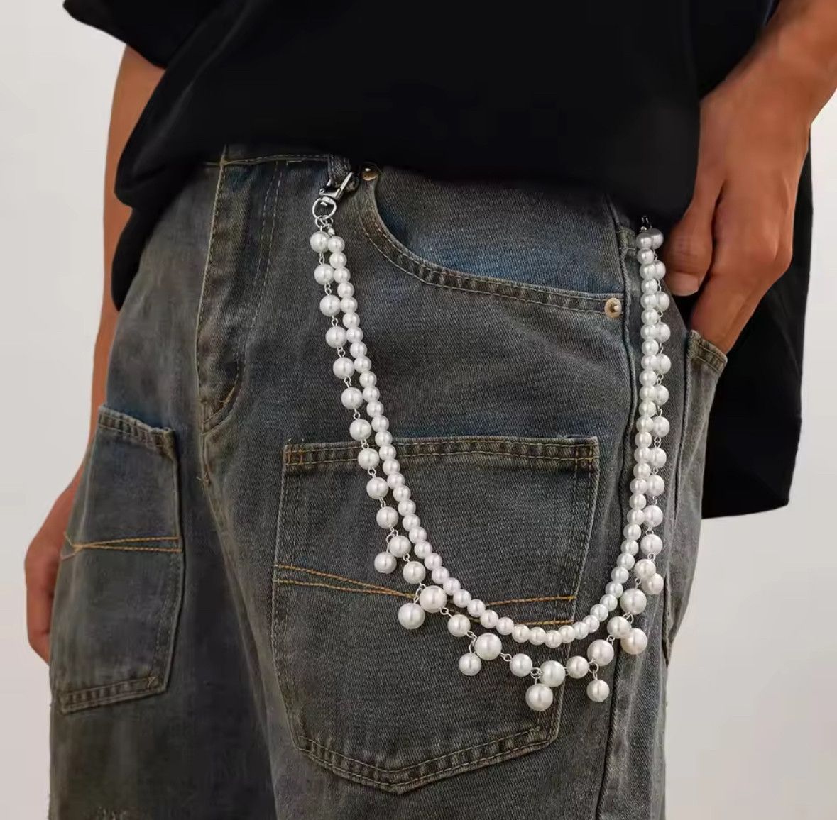 Other Hip Hop Multilayer Imitation Pearl Pants Chain Wallet Belt Size ONE SIZE - 1 Thumbnail