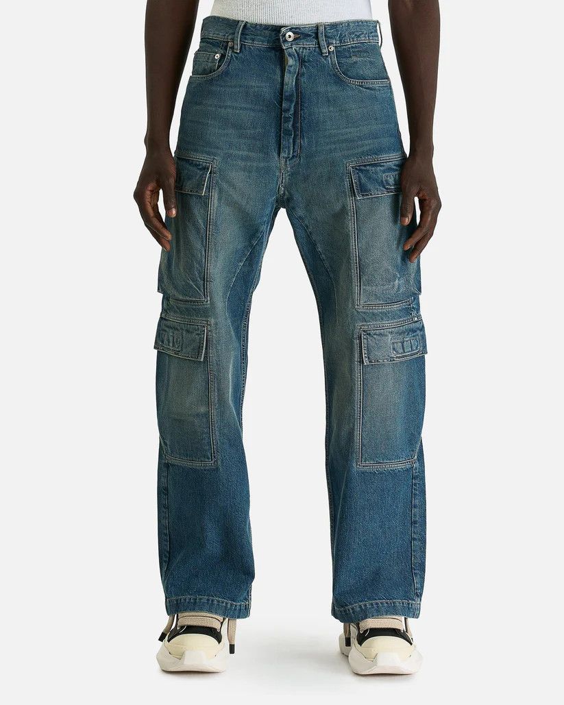 Rick Owens Drkshdw o1s1v1r1oon0825 Double Cargo Jeans in Blue/Washed Indigo Size US 28 / EU 44 - 2 Thumbnail