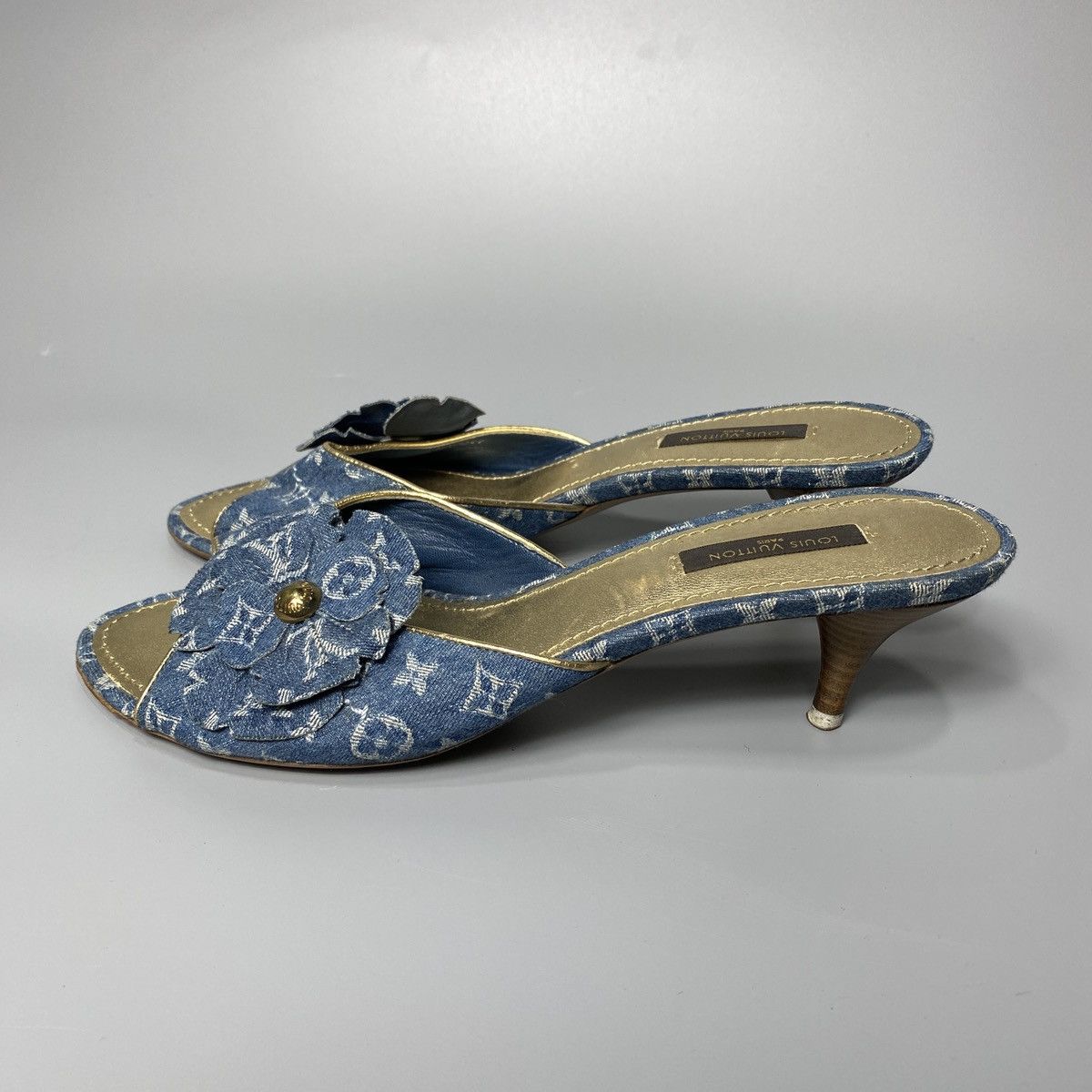 Louis Vuitton Blue Denim Flower Heels Size US 8 / IT 38 - 5 Thumbnail
