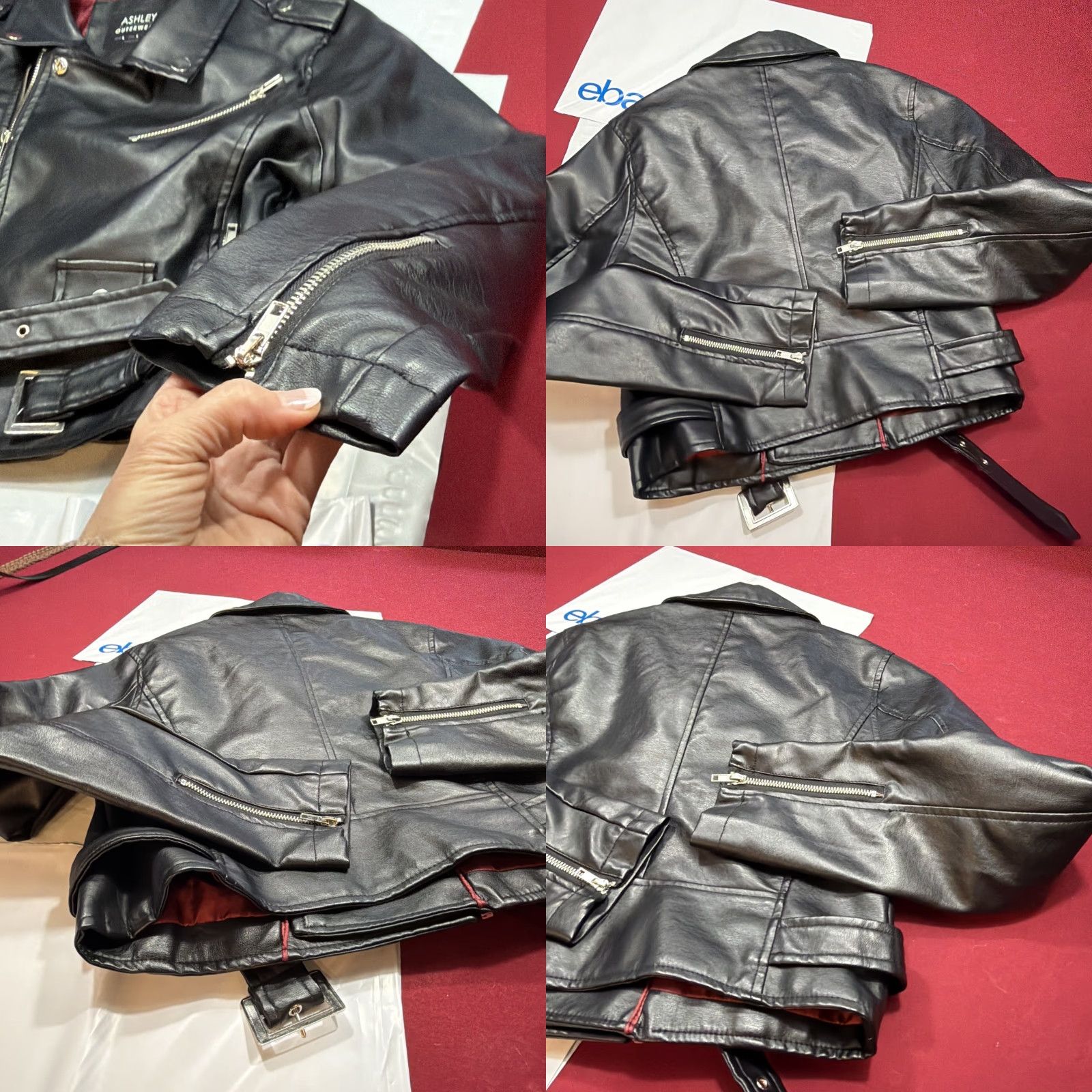 Vintage ASHLEY 26 INTERNATIONAL BRENDA Jacket WOMEN Large Black Faux Leather Moto Biker Size L / US 10 / IT 46 - 9 Thumbnail