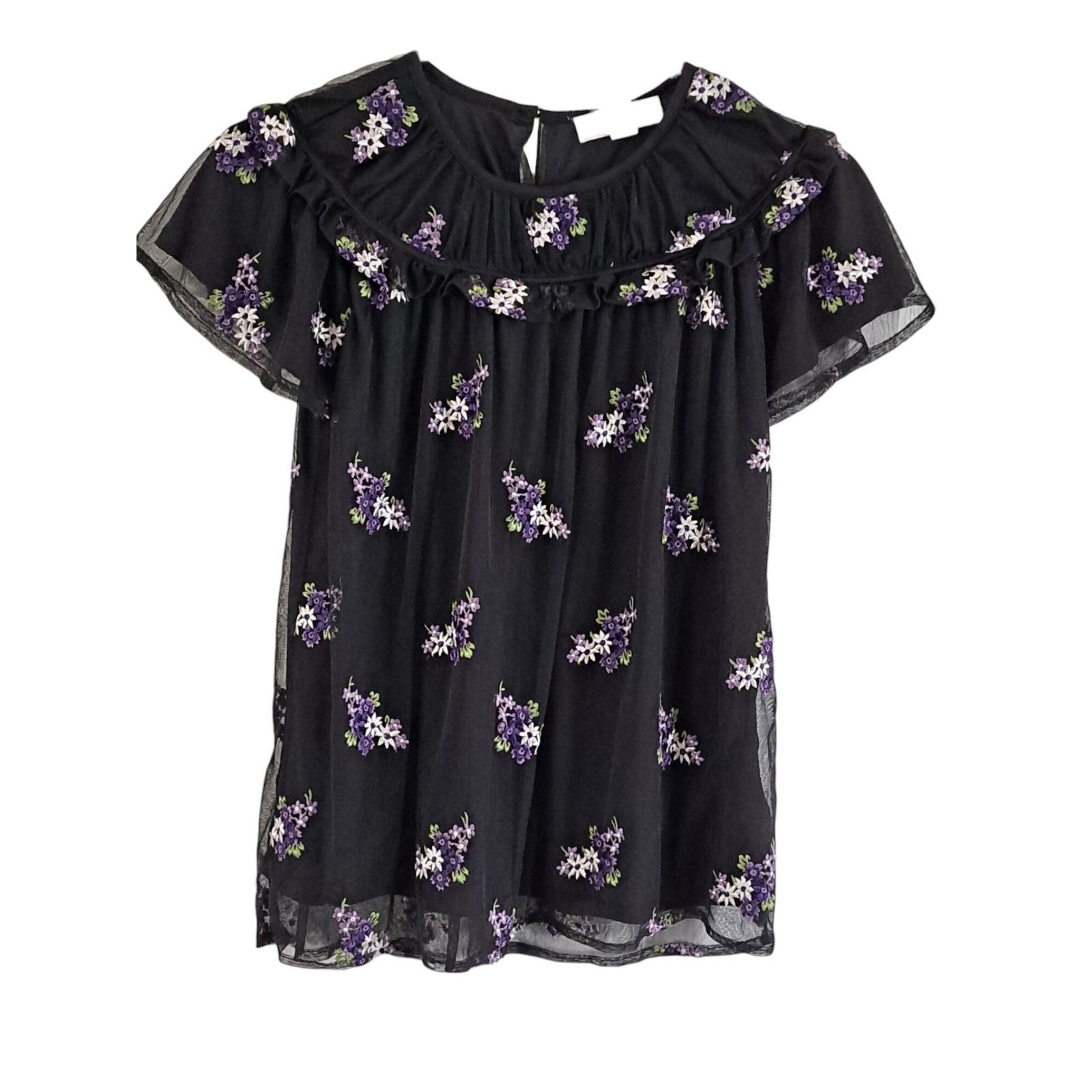 Michael Kors Michael Kors Forget Me Not Black & Purple Floral Blouse XS Size XS / US 0-2 / IT 36-38 - 3 Thumbnail