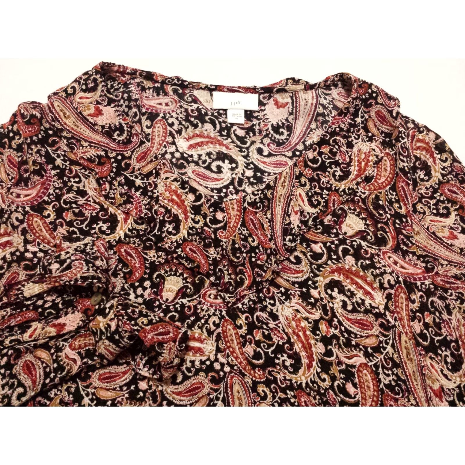 J. Jill J.Jill Blouse Womens XS Long Sleeve Multicolor Paisley V-Neck Pullover Rayon Shirt Size XS / US 0-2 / IT 36-38 - 2 Thumbnail