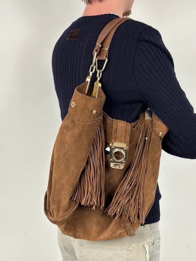 Celine 2000s Celine Brown Suede Fringe Shoulder Bag Size ONE SIZE - 3 Thumbnail