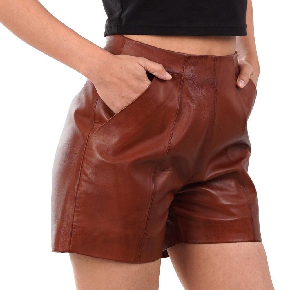 Other NWT New Decrum Real Lambskin Brown Leather Shorts Size XL Size 36" / US 14 / IT 50 - 1 Thumbnail