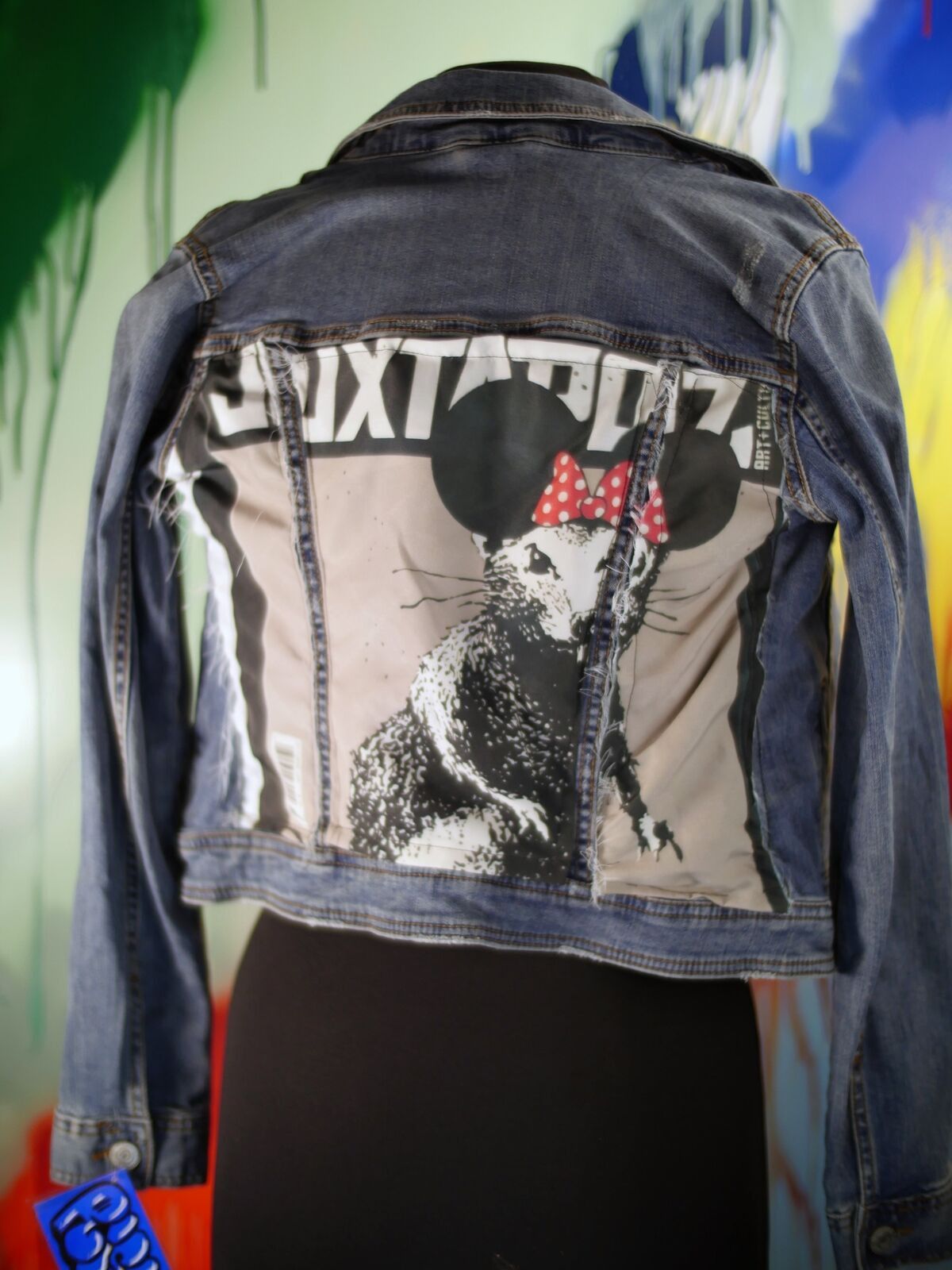 Aeropostale Banksy Rat on 3 panel denim jacket Size XS / US 0-2 / IT 36-38 - 4 Thumbnail