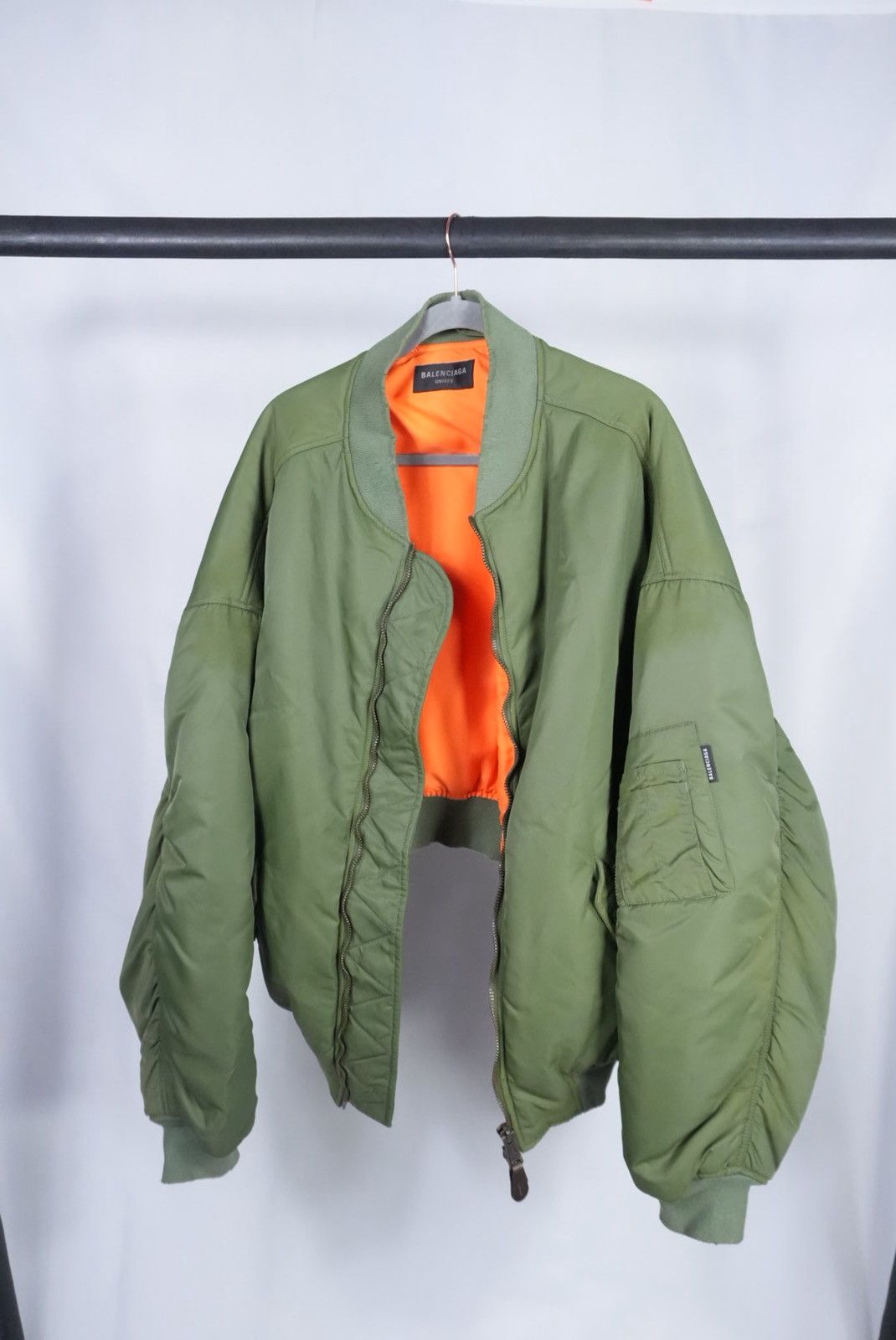 Balenciaga Balenciaga Unisex Oversized Bomber Jacket – Green/Orange Size S / US 4 / IT 40 - 1 Thumbnail