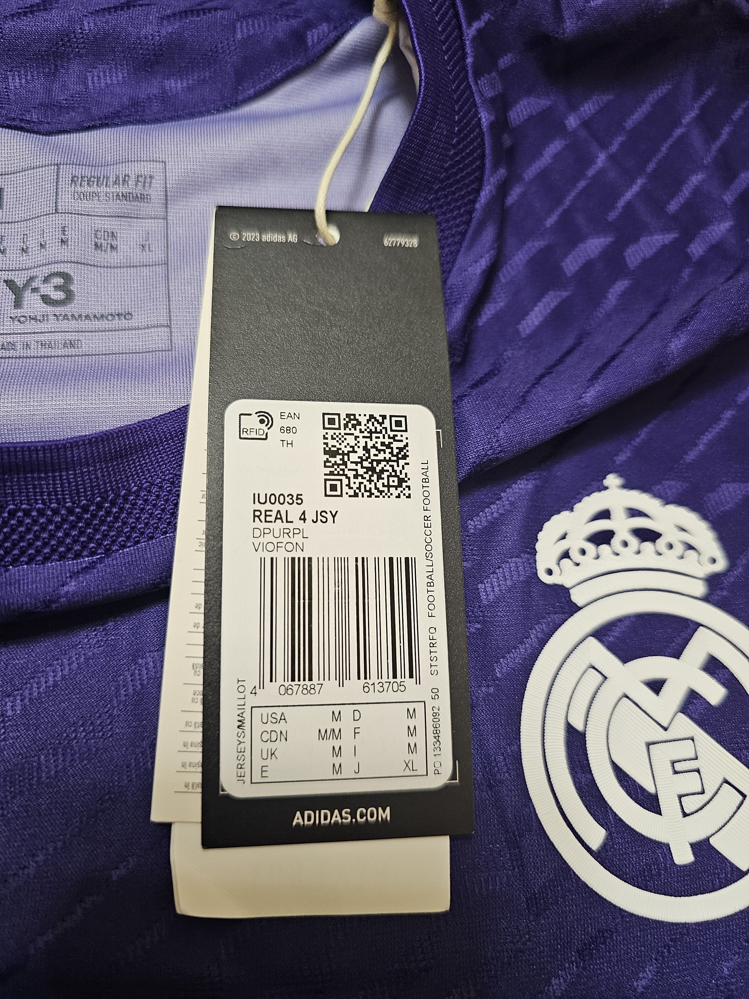 Adidas REAL MADRID 2023 2024 Y-3 PURPLE 4TH FOOTBALL SOCCER JERSEY Size US M / EU 48-50 / 2 - 10 Thumbnail