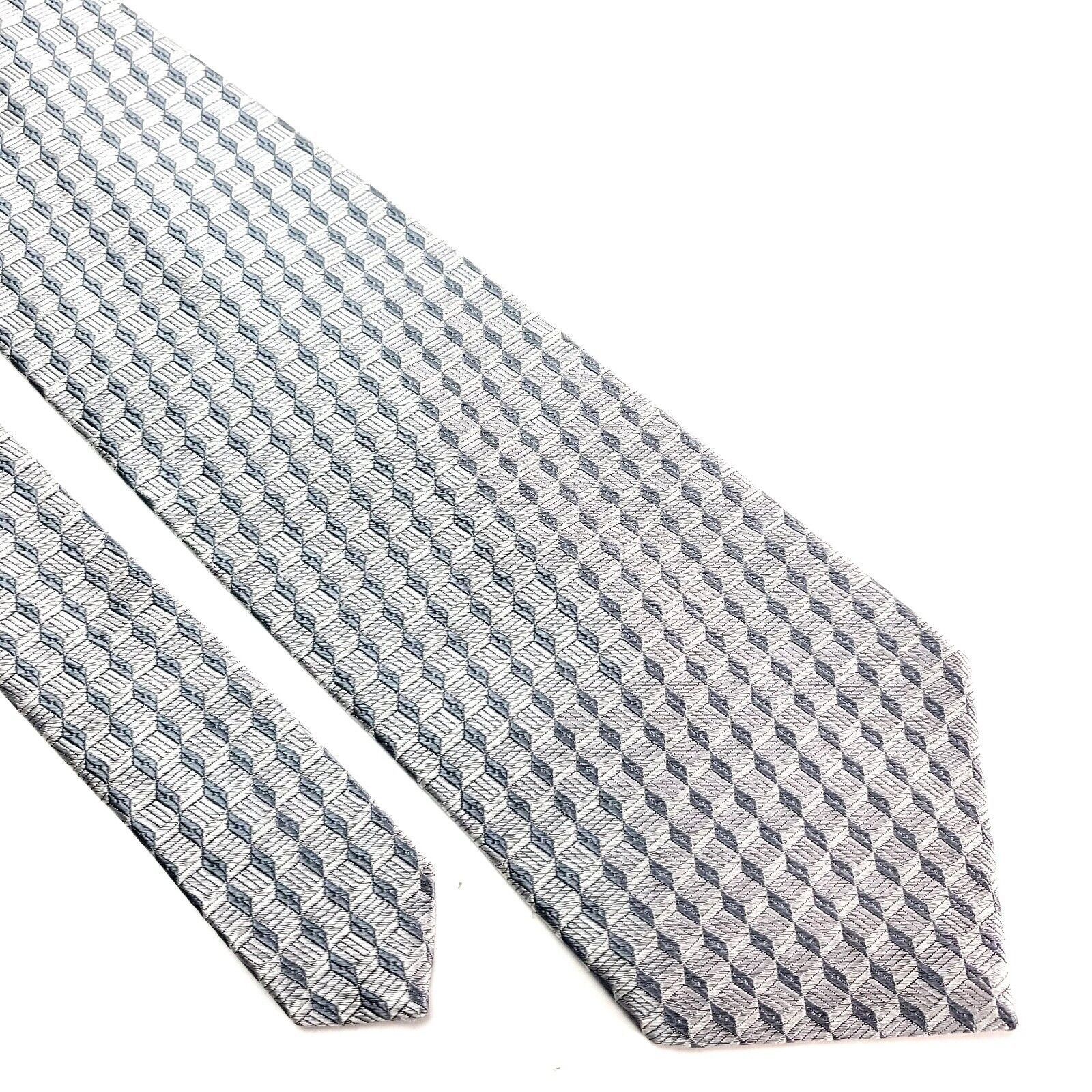 Van Heusen Van Heusen Silk Tie Woven Silver Geometric Woven Short Wide Size ONE SIZE - 1 Thumbnail