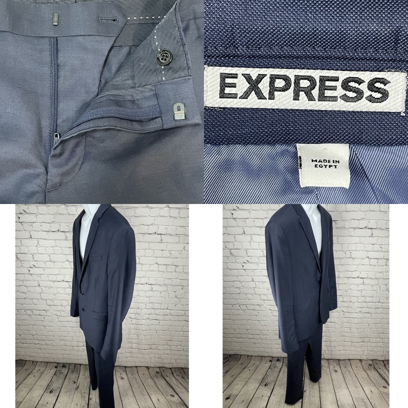 Express Express Blue Wool Blend Extra-Slim 2 Button Vented Blazer Pant Suit 40 Mens Regular Jacket Front Back Measurements 2 Piece Vintage No-Defects Size 40R - 11 Thumbnail