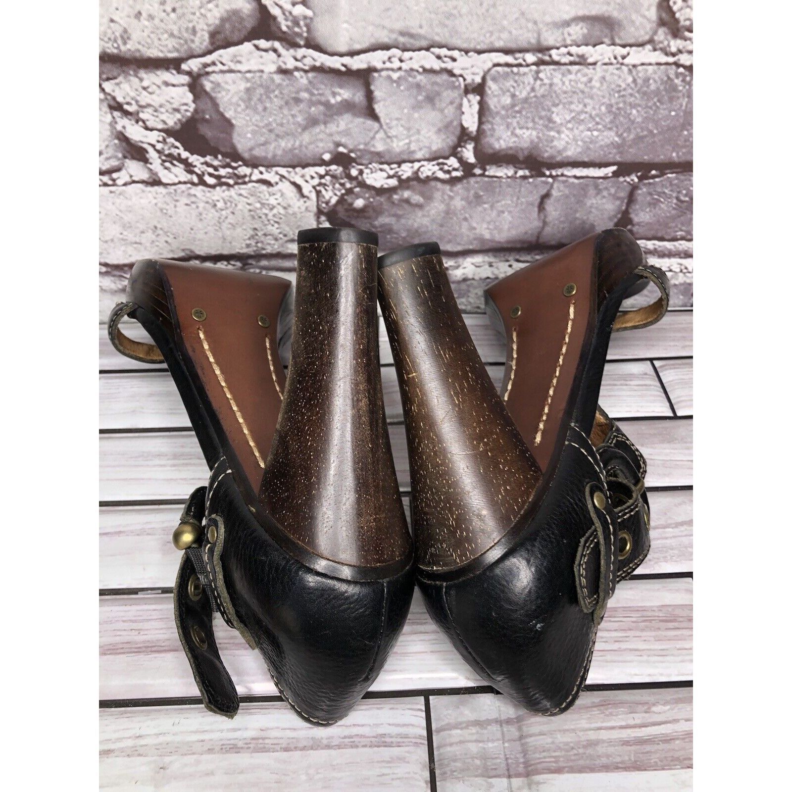 Frye Frye Gabby Bucklet Black Leather T-Strap High Heel Sandals W Size US 7 / IT 37 - 5 Thumbnail