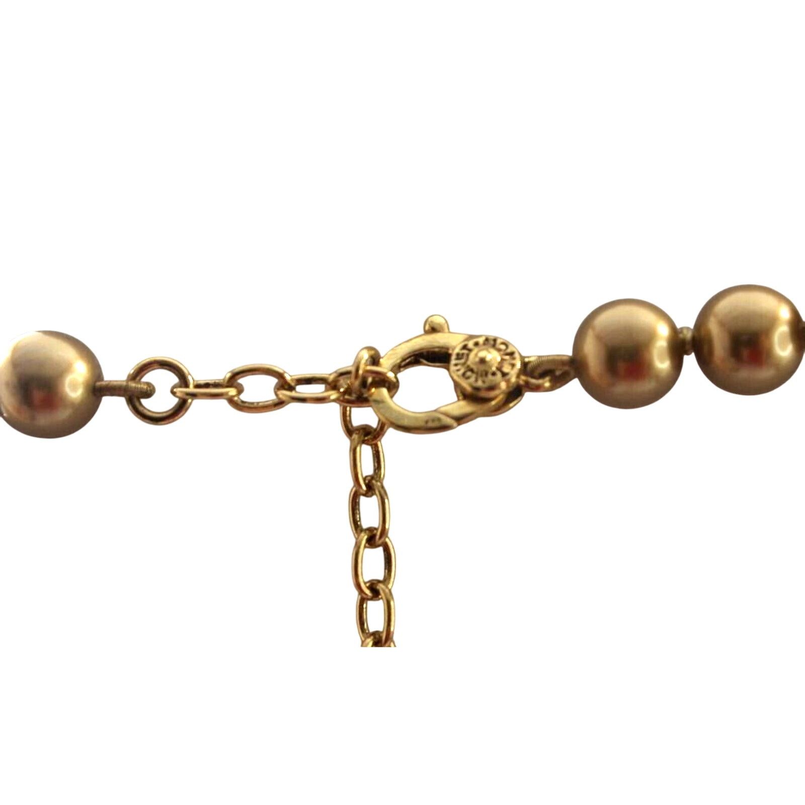 Monet Monet Faux Golden Pearl Necklace Amber Rhinestones • 17" Size ONE SIZE - 4 Thumbnail