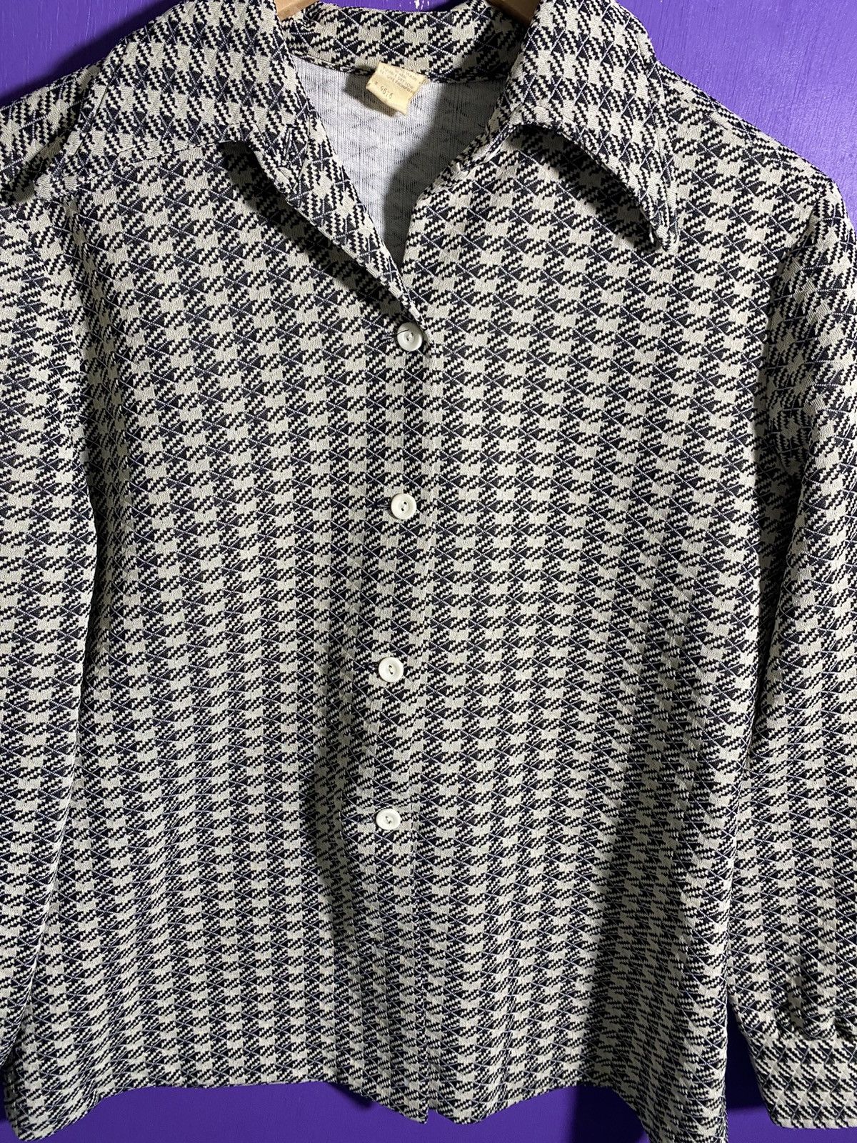 Vintage Vintage 70s Houndstooth women’s textured button up Size L / US 10 / IT 46 - 3 Thumbnail