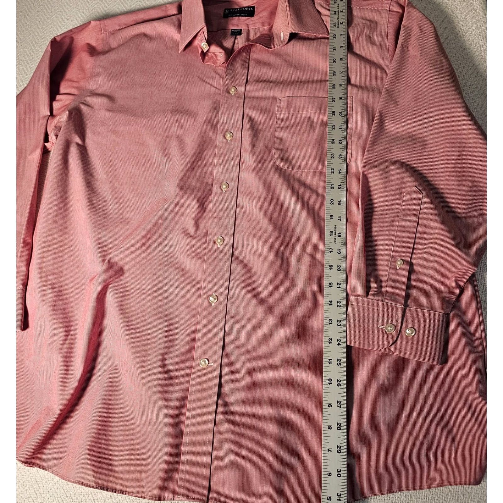 Stafford Stafford The Super Shirt Mens Dress Shirt Long Sleeve 17.5 34 35 Red Striped Classic Fit Size US XXL / EU 58 / 5 - 5 Thumbnail