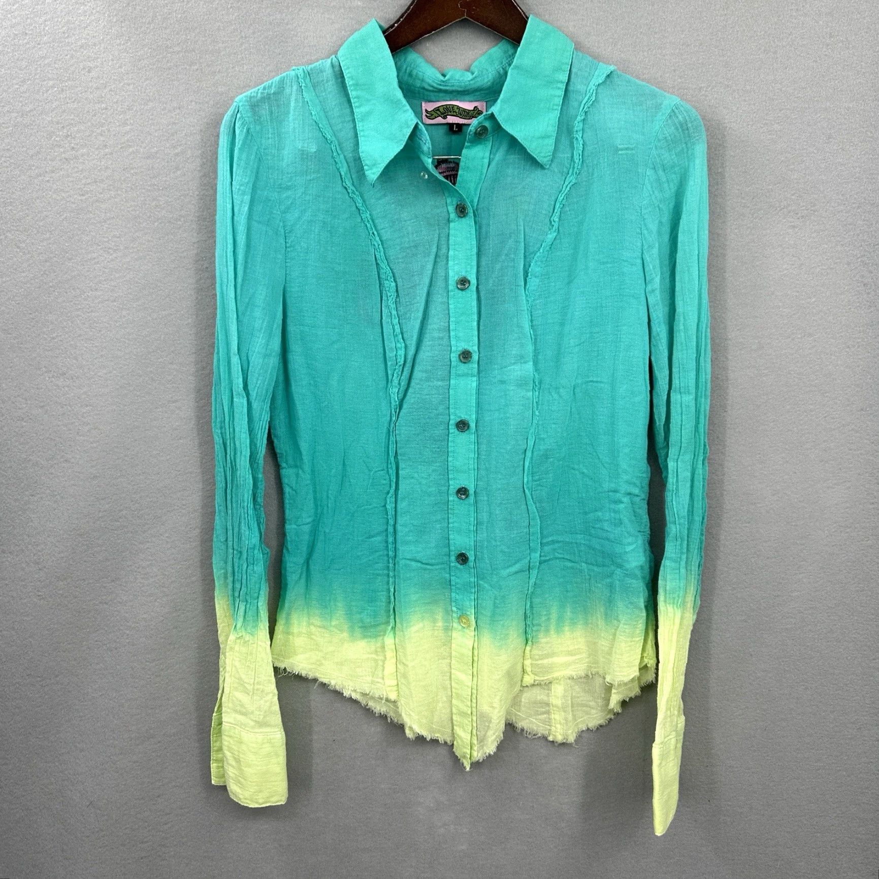 Vintage Love Junkie Blouse Womens Large Ganesha Elephant Ombre Embellished Gauze Long Size L / US 10 / IT 46 - 2 Thumbnail