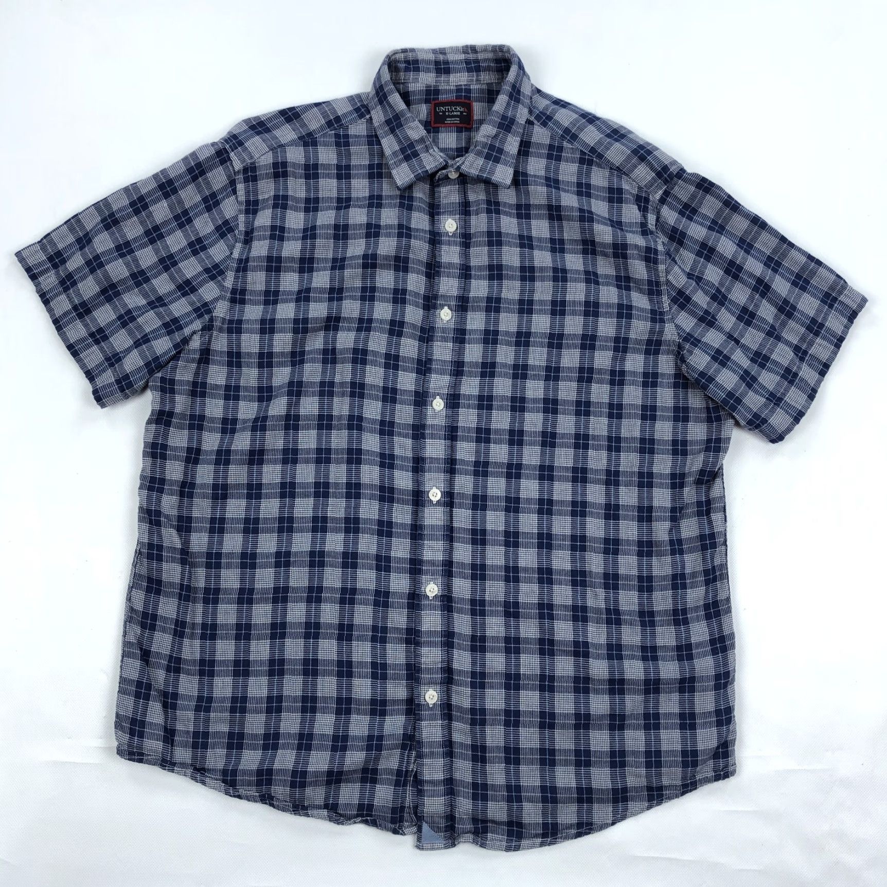 UNTUCKit UNTUCKit Button-Down Shirt Men XL Navy Blue Plaid Short Sleeve Casual Shirt Size US XL / EU 56 / 4 - 2 Thumbnail