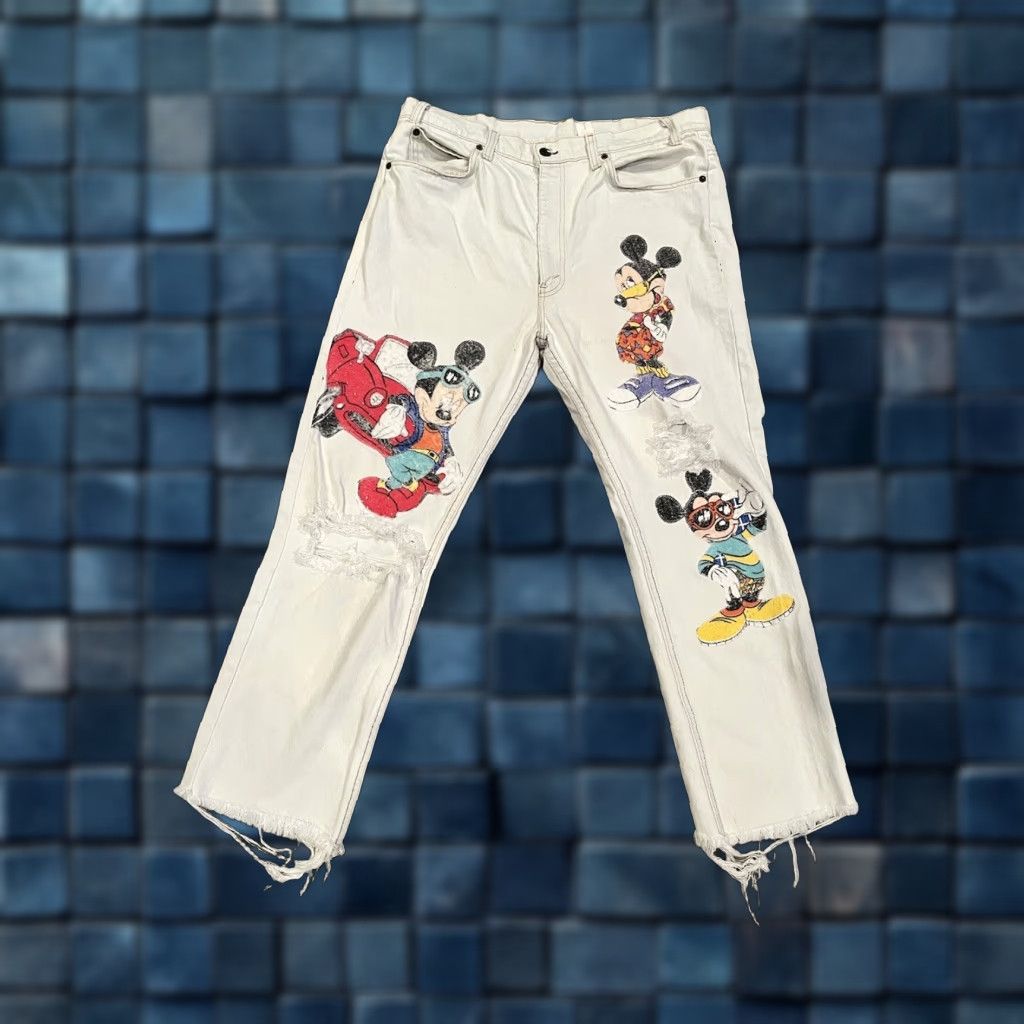 Levi's VINTAGE Levi's Disney Mickey Mouse White Distressed Jeans 8 Orange Tag So Cute VTG Jeans Size 30" / US 8 / IT 44 - 1 Thumbnail