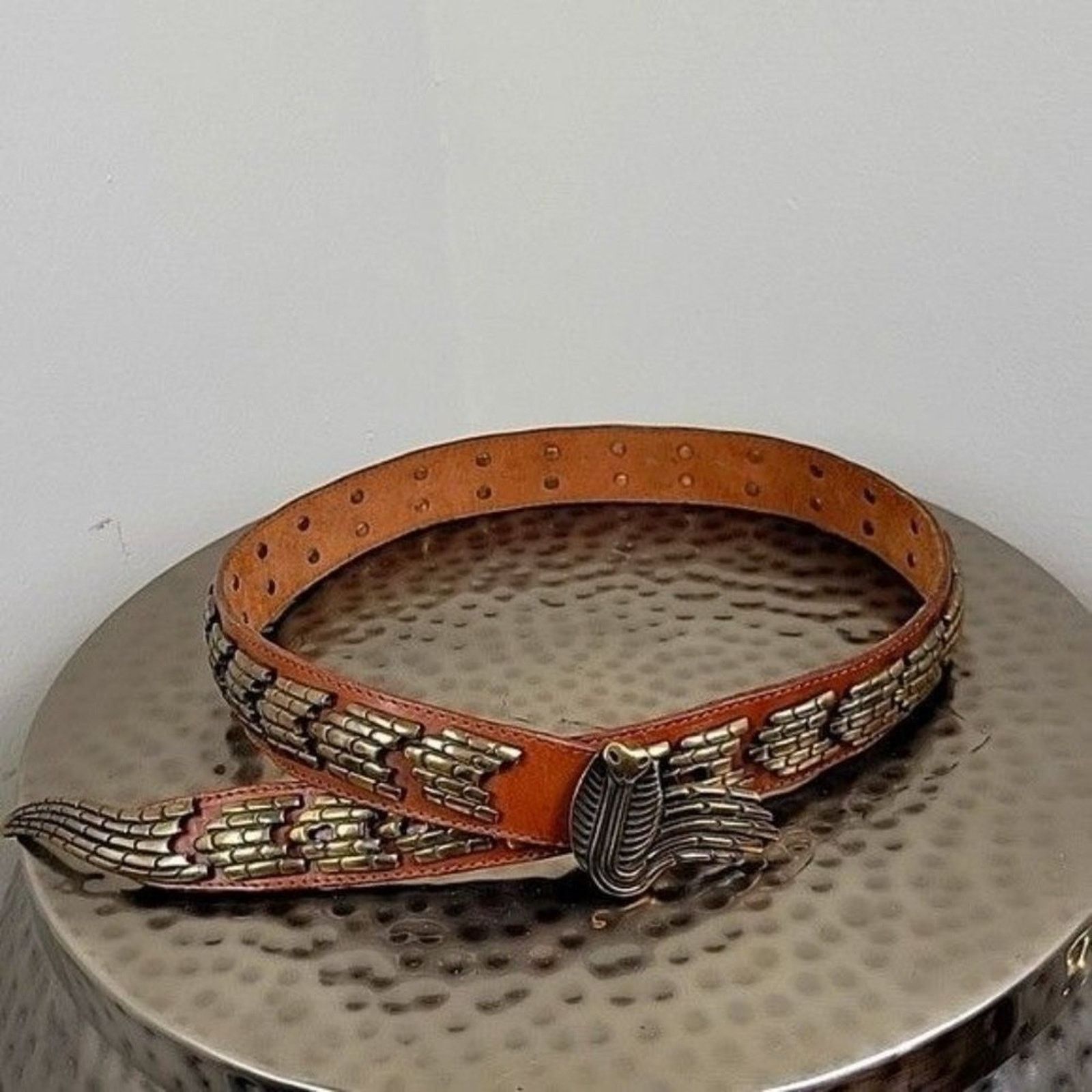 Vintage ACCENTI Italy Metal Brass Links Cobra Snake Belt Leather Size ONE SIZE - 11 Thumbnail