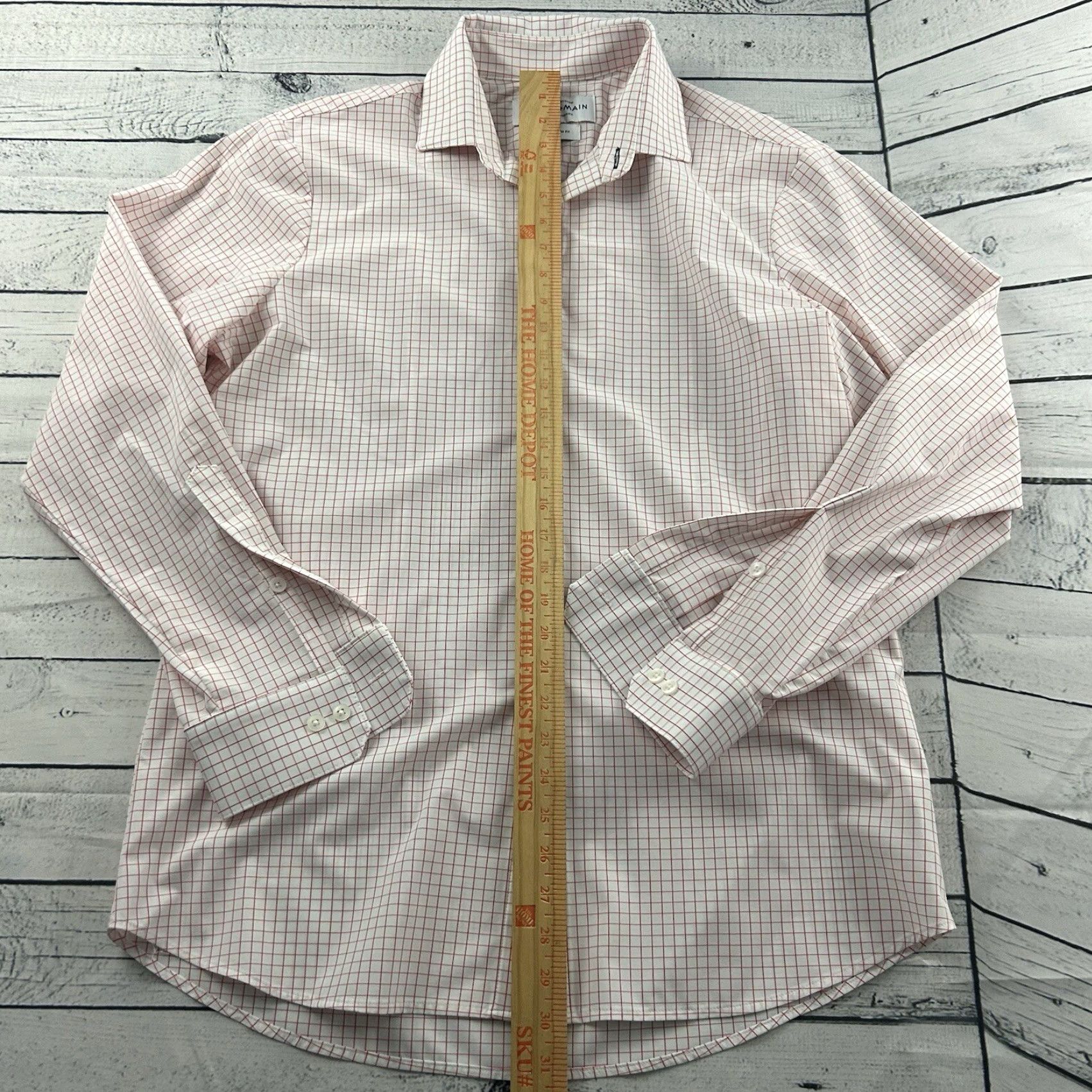 Mizzen+Main Mizzen+Main Button-Up Shirt XL White Pink Plaid Long Sleeve Slim Fit Mens Size US XL / EU 56 / 4 - 3 Thumbnail