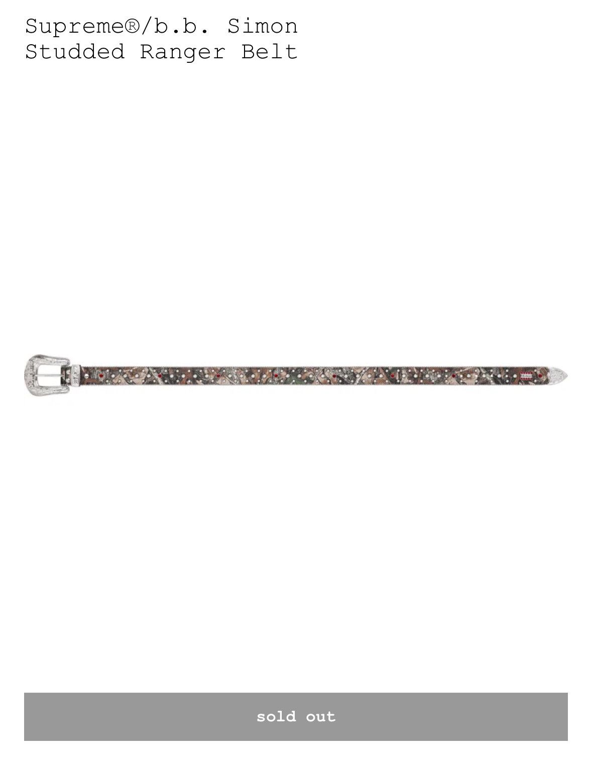 Supreme/BB Simon Studded Ranger Belt HTC Fall Camo - Accessories