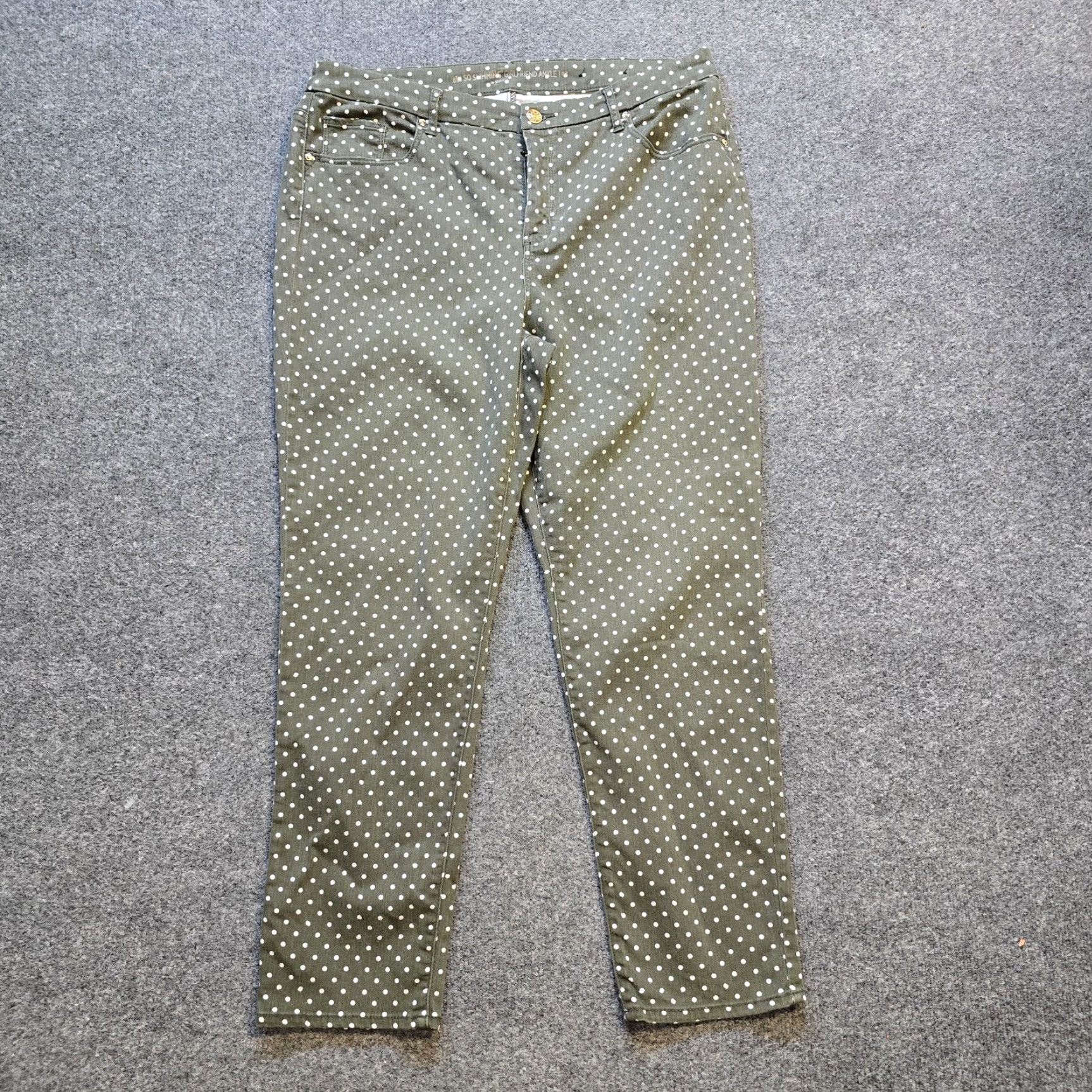 Vintage Chicos Pants Womens 14 Green White Polka Dot Cropped Slimming Stretch Jeans Pant Size 36" / US 14 / IT 50 - 2 Thumbnail